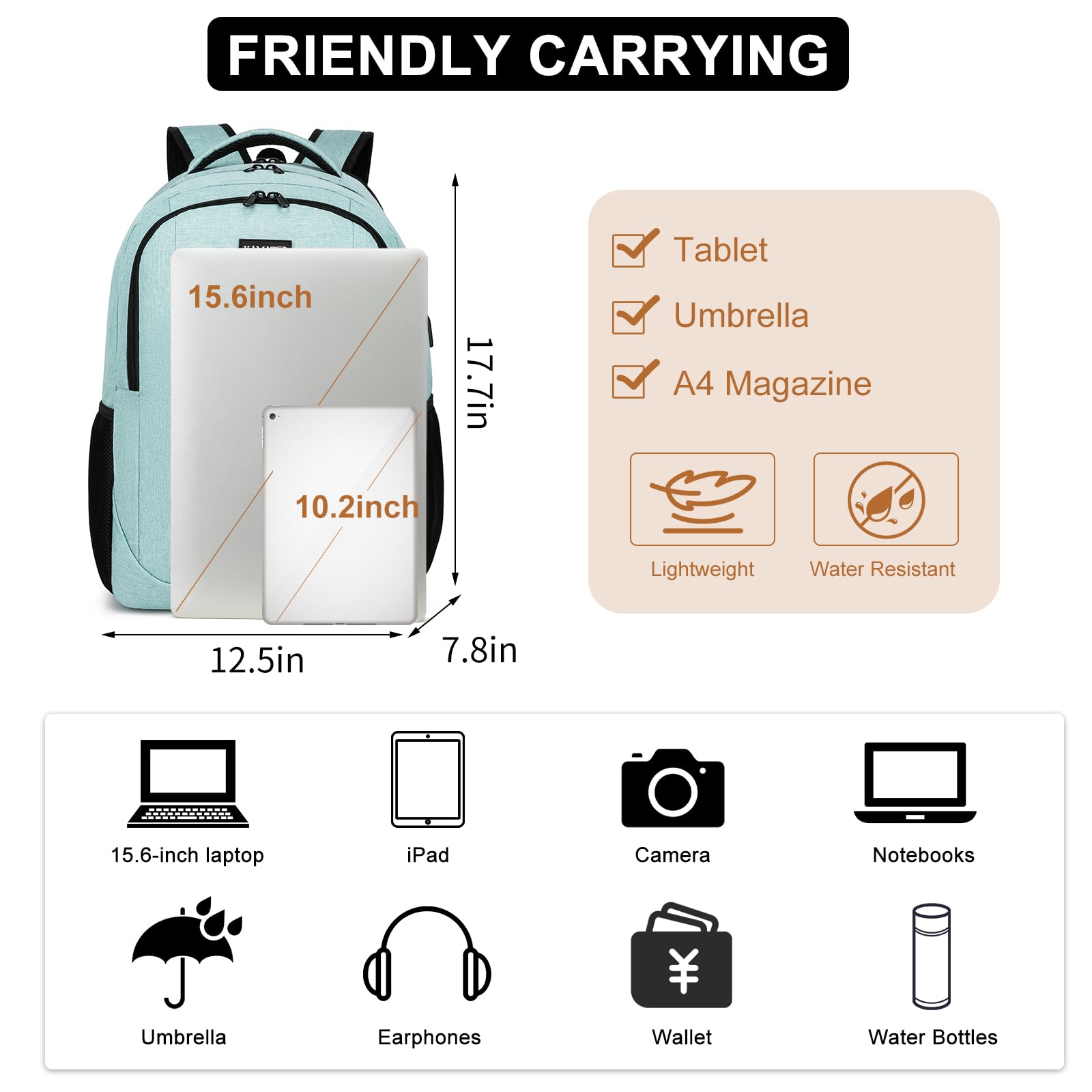 Stylish Teal Backpack for School & College - 15.6 Inch Laptop Bookbag with Multiple Compartments for Teens, Boys & Girls - Durable Large Computer Backpack for Men & Women - Perfect for Daily Commute, Travel & Study