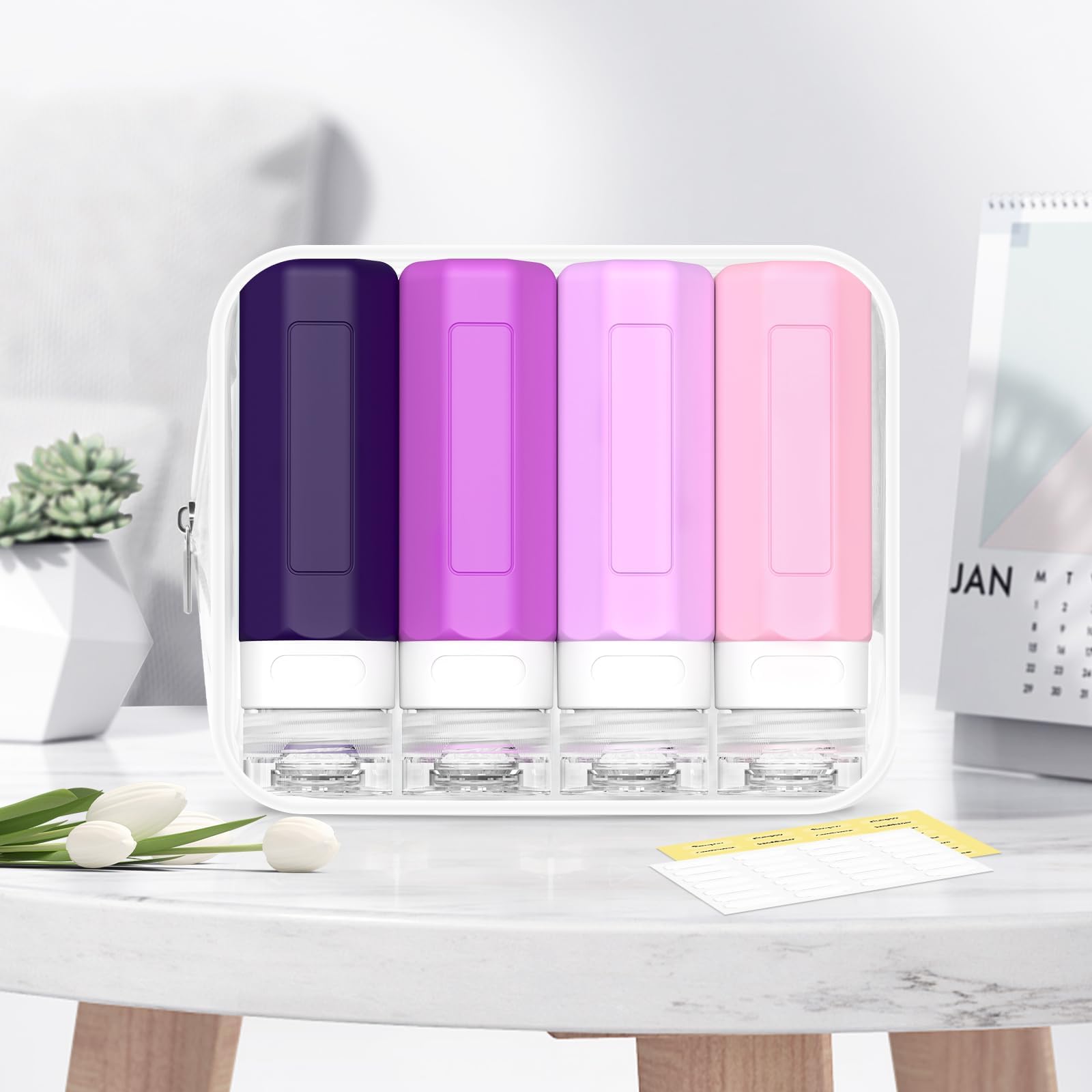 Redfly 3oz TSA Approved Travel Bottles - BPA Free Leak Proof Squeezable Toiletry Containers for Shampoo & Conditioner (Purple) | Perfect for Air Travel, Gym & Vacation Essentials