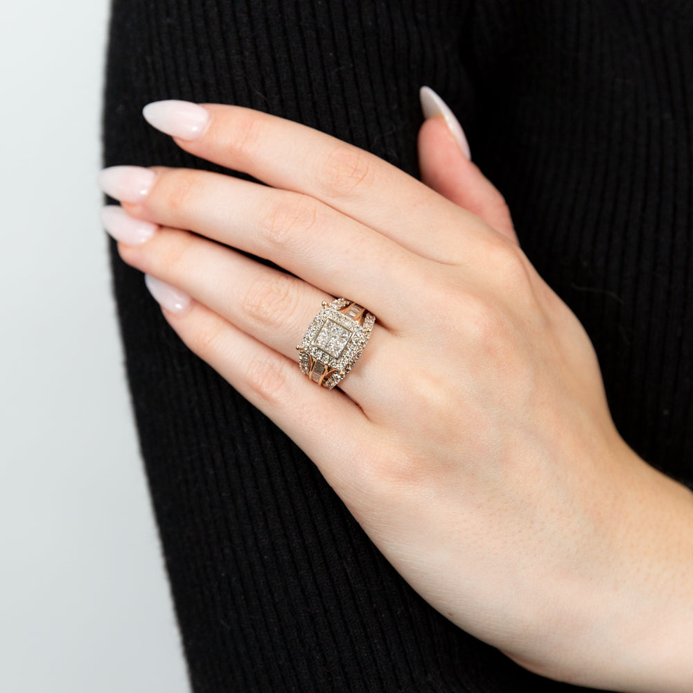 9ct Yellow Gold 2 Carat Diamond Cushion Cluster Ring for Women - Elegant Engagement, Wedding & Anniversary Jewelry Gift