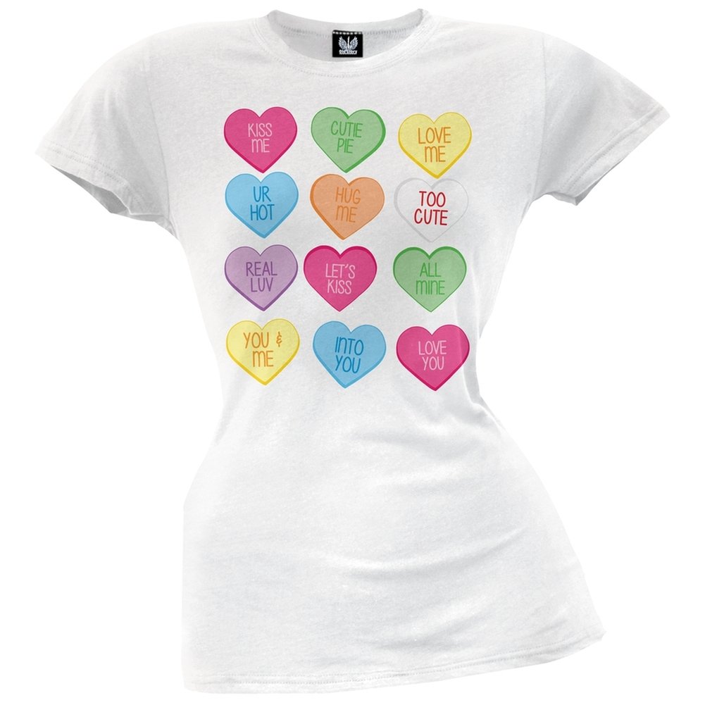 Old Glory Valentine's Day Candy Hearts Juniors T-Shirt - Cute American Flag Print Tee for Girls | Perfect for Valentine's Gifts, School Spirit & Patriotic Holidays