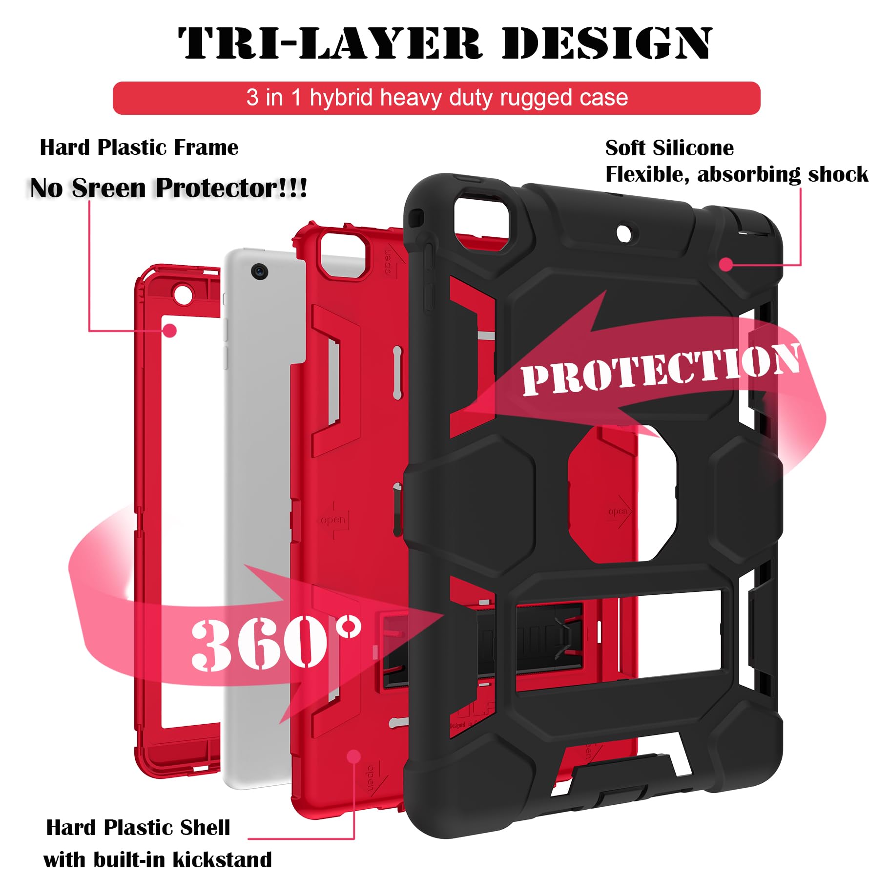 Shockproof iPad 9.7 Case with Kickstand - Compatible with iPad 6th/5th Gen (2018/2017), iPad Air 2 (2014) | Hybrid Protective Cover for Kids & Boys (Black+Red) | Perfect for School, Travel & Daily Use