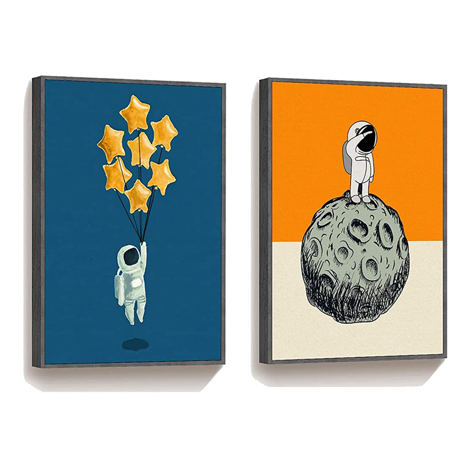 TIME TREE Framed Space Poster Set of 2 - 12x16 Inch Galaxy Wall Art for Kids Room, Nursery Decor & Boys Bedroom - Astronaut Wall Canvas Artwork for Space Themed Decor | Perfect for Children's Bedroom, Playroom & Classroom Decor