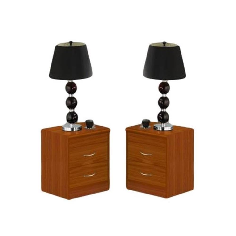 Modern Cherry Wood Nightstand Set of 2 - 2 Drawer Bedside Table with Sleek Design for Bedroom Furniture - Perfect for Small Spaces, Guest Rooms & Apartment Living