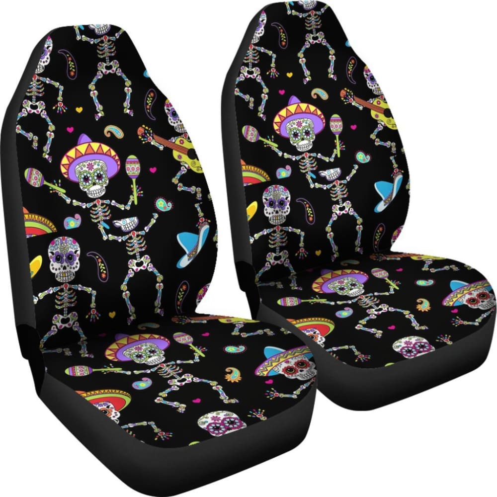 2 Pcs Sugar Skull Car Seat Covers - Universal Fit for Most Vehicles, Halloween Decor & Day of the Dead Accessories - Perfect for Car, Truck, SUV Interior Protection and Themed Parties