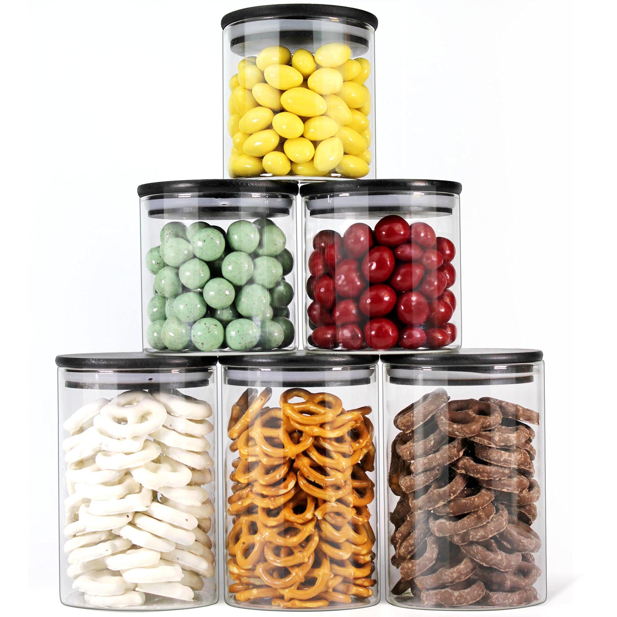 Eco-Friendly Glass Storage Jars with Black Bamboo Lids - Airtight Food Containers Set (3x20oz + 3x30oz) for Pantry, Kitchen, Coffee, Tea, Spices & Dry Goods Organization