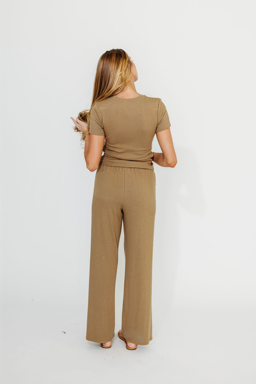 The Muse Knit Ribbed Short Sleeve Top & Pants Set in Mocha - Women's Casual Loungewear for Home, Yoga & Everyday Comfort