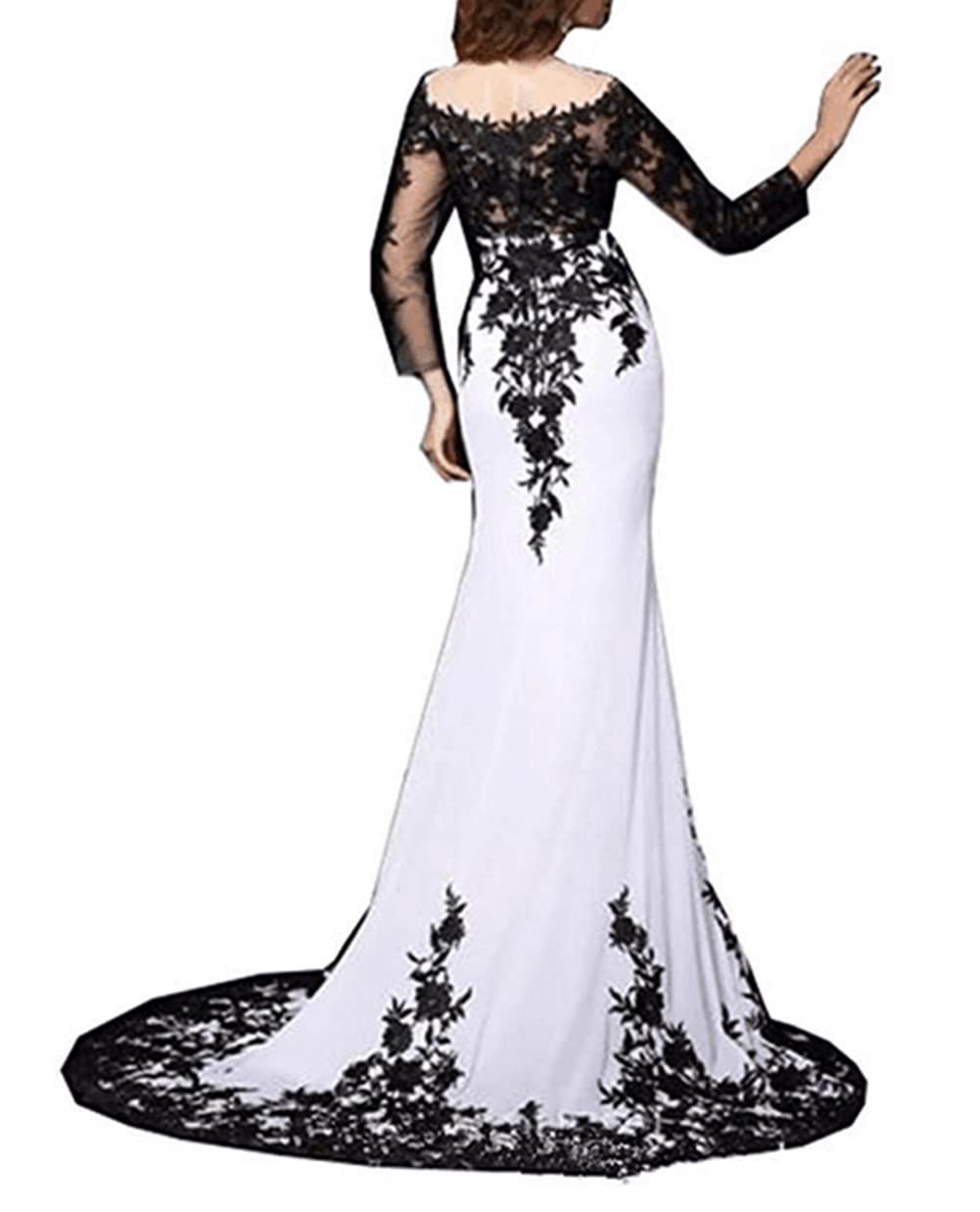 Emanni Women's Elegant Long Sleeve Bateau Neck Mermaid Evening Gown with Train - Perfect for Formal Dinners, Galas & Red Carpet Events
