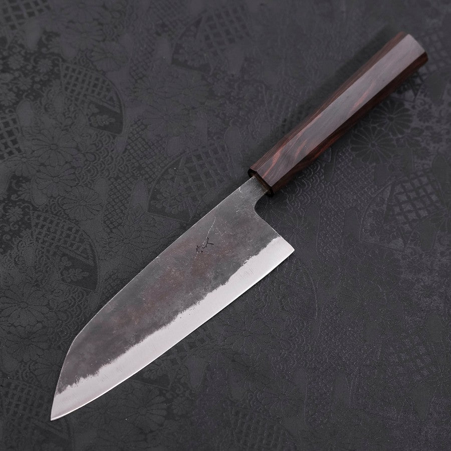 Premium Santoku Knife - Blue Steel #2 Kurouchi Finish with Ebony Handle - 165mm Japanese Chef Knife for Slicing, Dicing, and Chopping Vegetables, Meat, and Fish - Ideal for Home Cooks and Professional Chefs