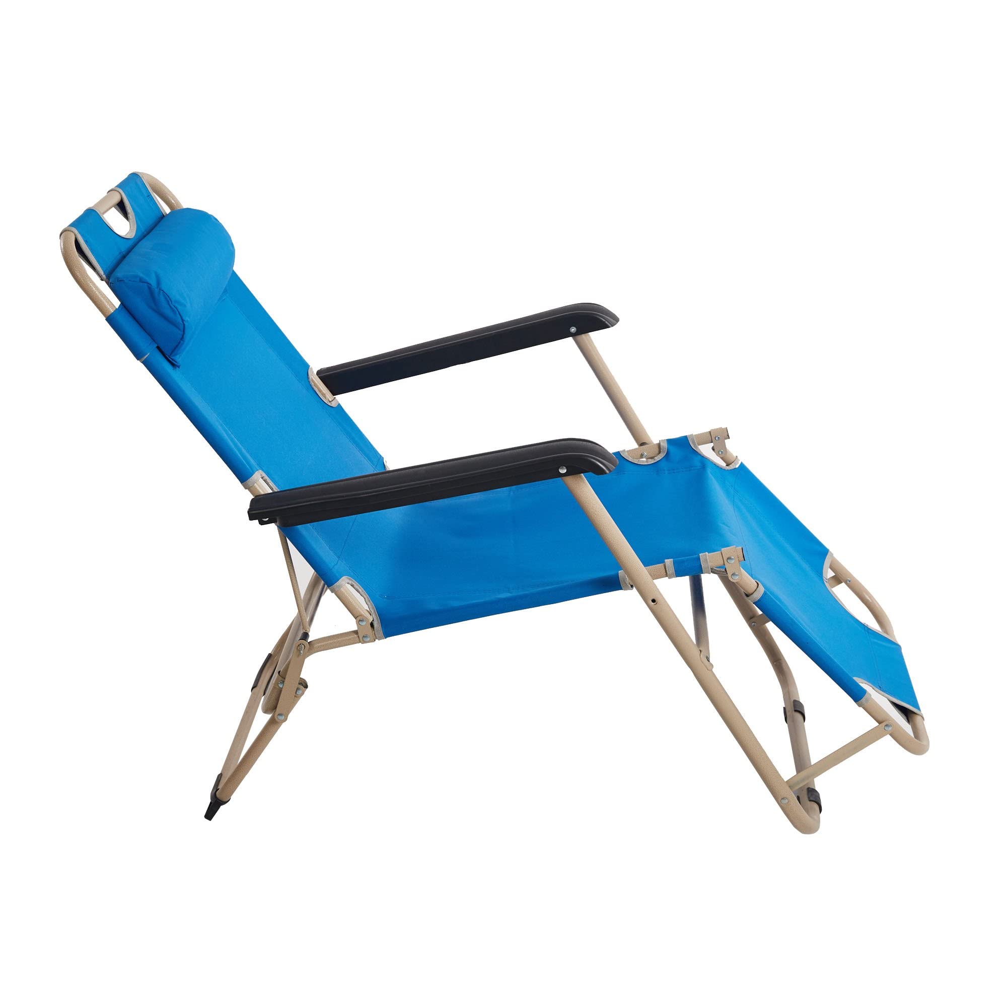 LUCKYERMORE 4 Pack Patio Lounge Chairs - Foldable Flat Cot Outdoor Camping Recliners for Beach, Lawn, Pool & Backyard - 60