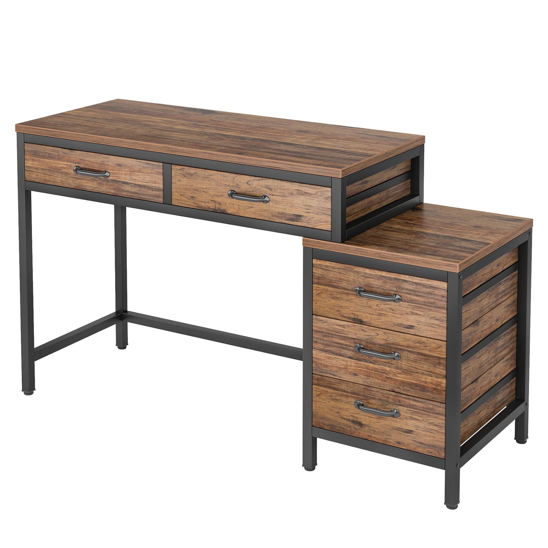 5-Drawer Computer Desk with Reversible Cabinet - Sturdy Study & Writing Table for Home Office, Gaming, and Workspace Organization