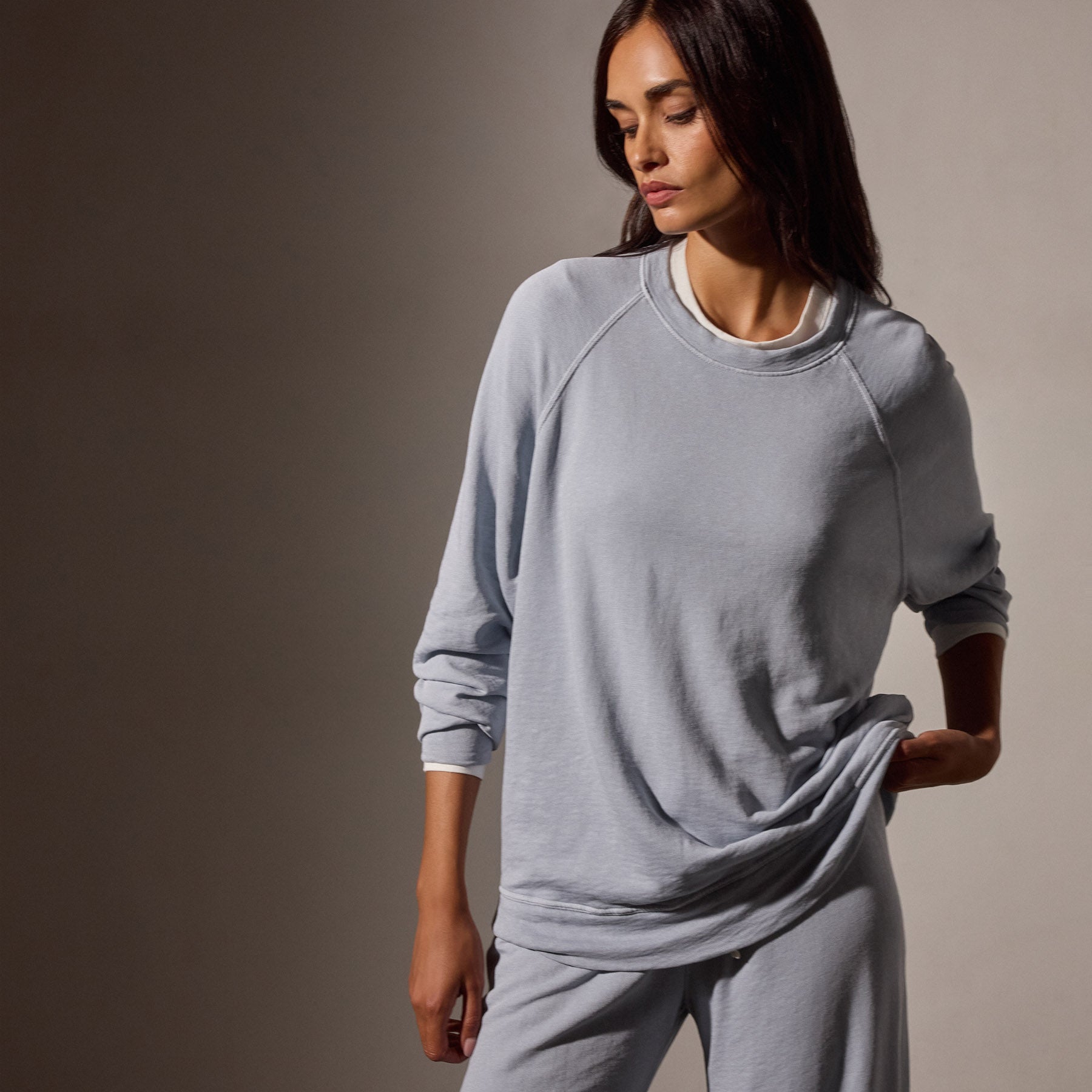 Vintage French Terry Relaxed Sweatshirt for Women | Soft Oversized Pullover | Grey Glacier Pigment Wash | Casual Loungewear & Streetwear Fashion