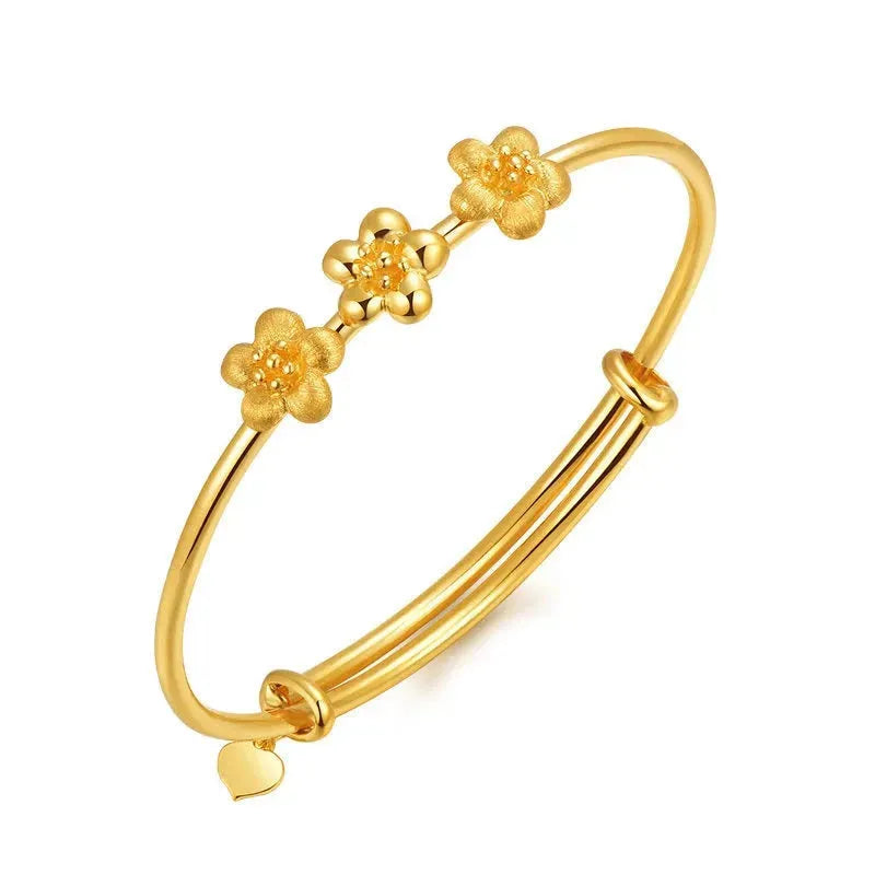 24K Pure Gold Bracelet for Women - 999 Solid Gold Bangle with Floral Design - Elegant & Romantic Jewelry Gift for Anniversary, Valentine's Day & Special Occasions - 2023 Trendy Gold Bracelet for Daily Wear & Formal Events