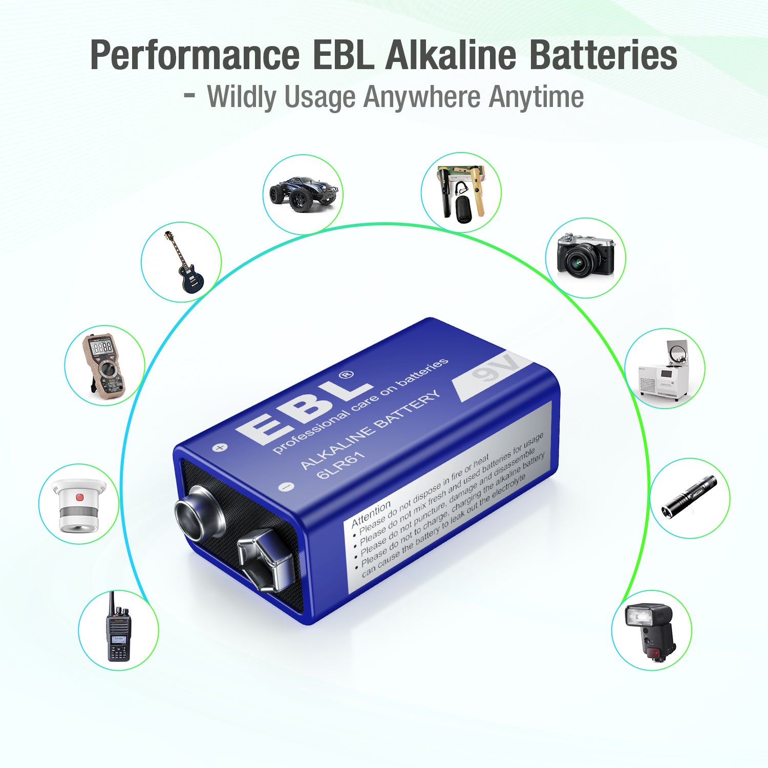 EBL 9V 6LR61 Alkaline Non-Rechargeable Battery 600mAh - Long-Lasting Power for Smoke Detectors, Toys, and Electronic Devices