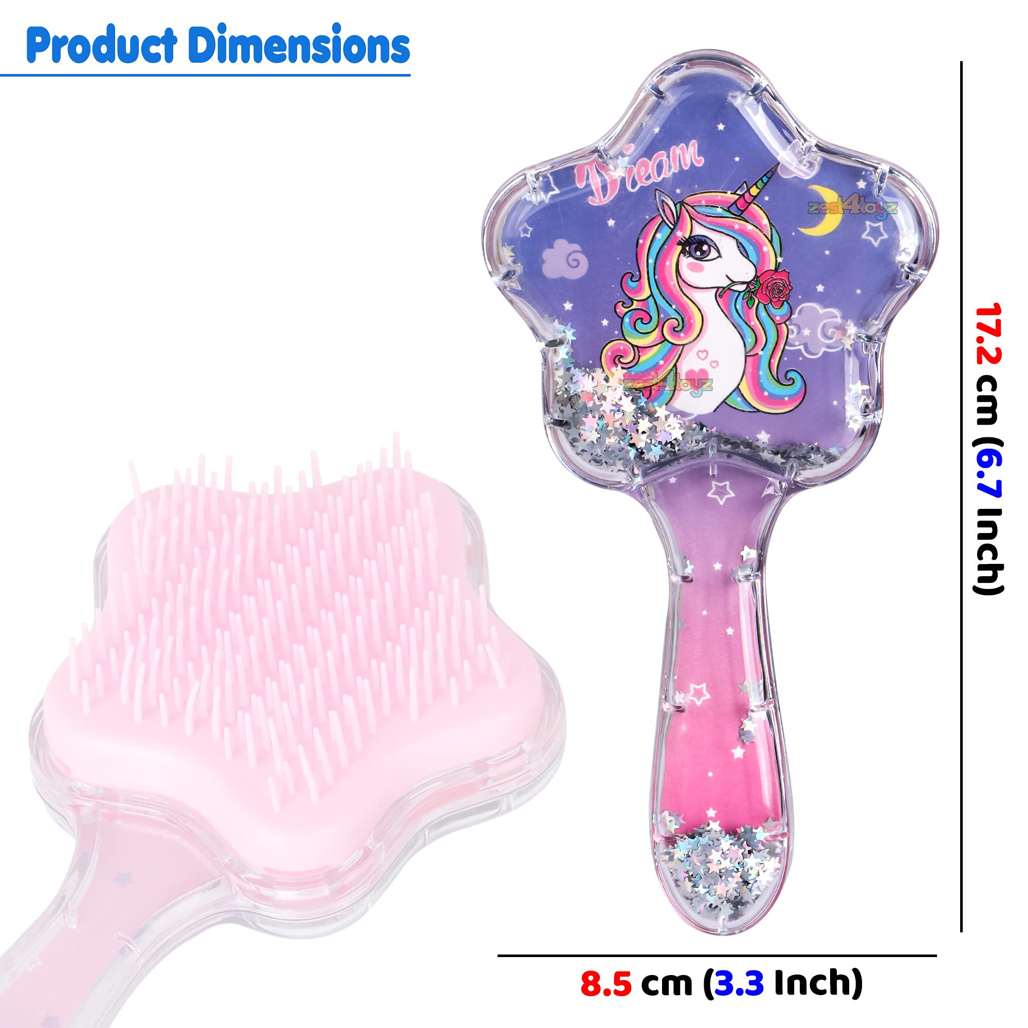 Zest 4 Toyz Kids Hair Brush - Stylish Detangling Comb for Girls & Boys, Gentle Knot Remover for Curly & Straight Hair - Multicolor (Pack of 1) - Perfect for Daily Hair Care, Travel & School