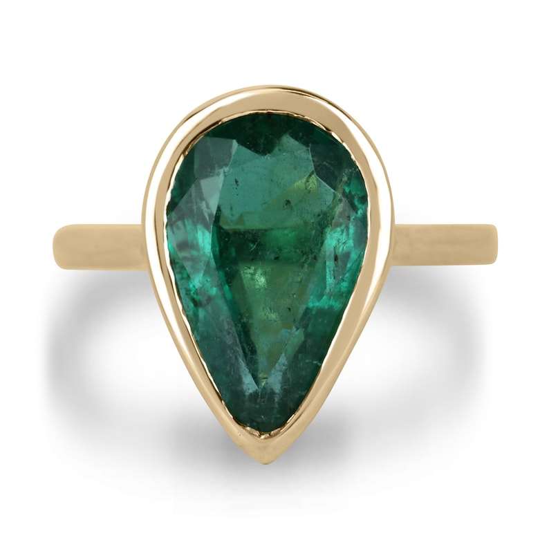 5.05ct 18K Gold Natural Pear Cut Dark Forest Green Emerald Ring for Women - Elegant Statement Jewelry for Evening Parties, Weddings & Special Occasions