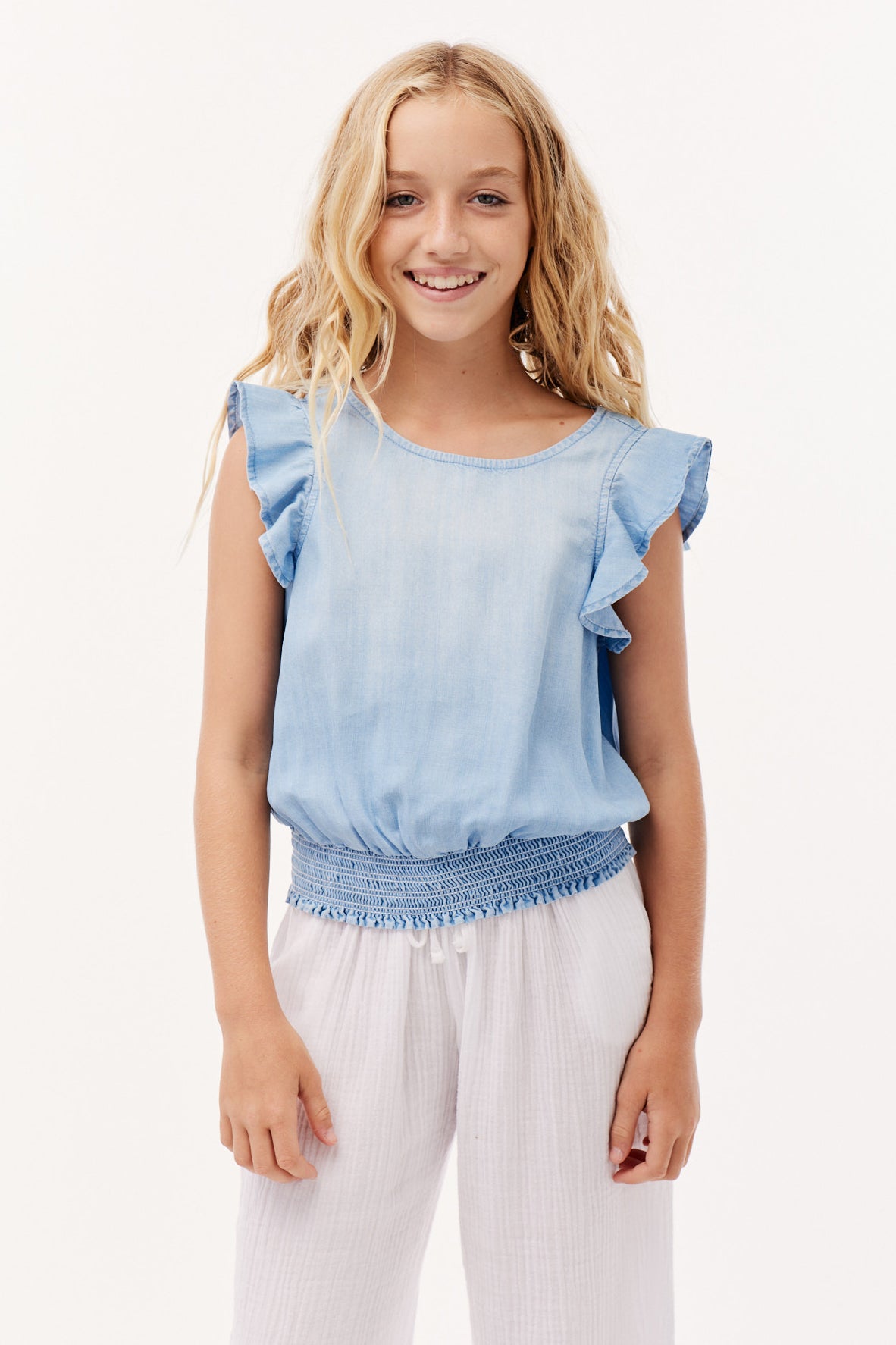 Bella Dahl Girls Flutter Sleeve Shirt - Soft & Stylish Top for Casual Wear, School, and Playdates