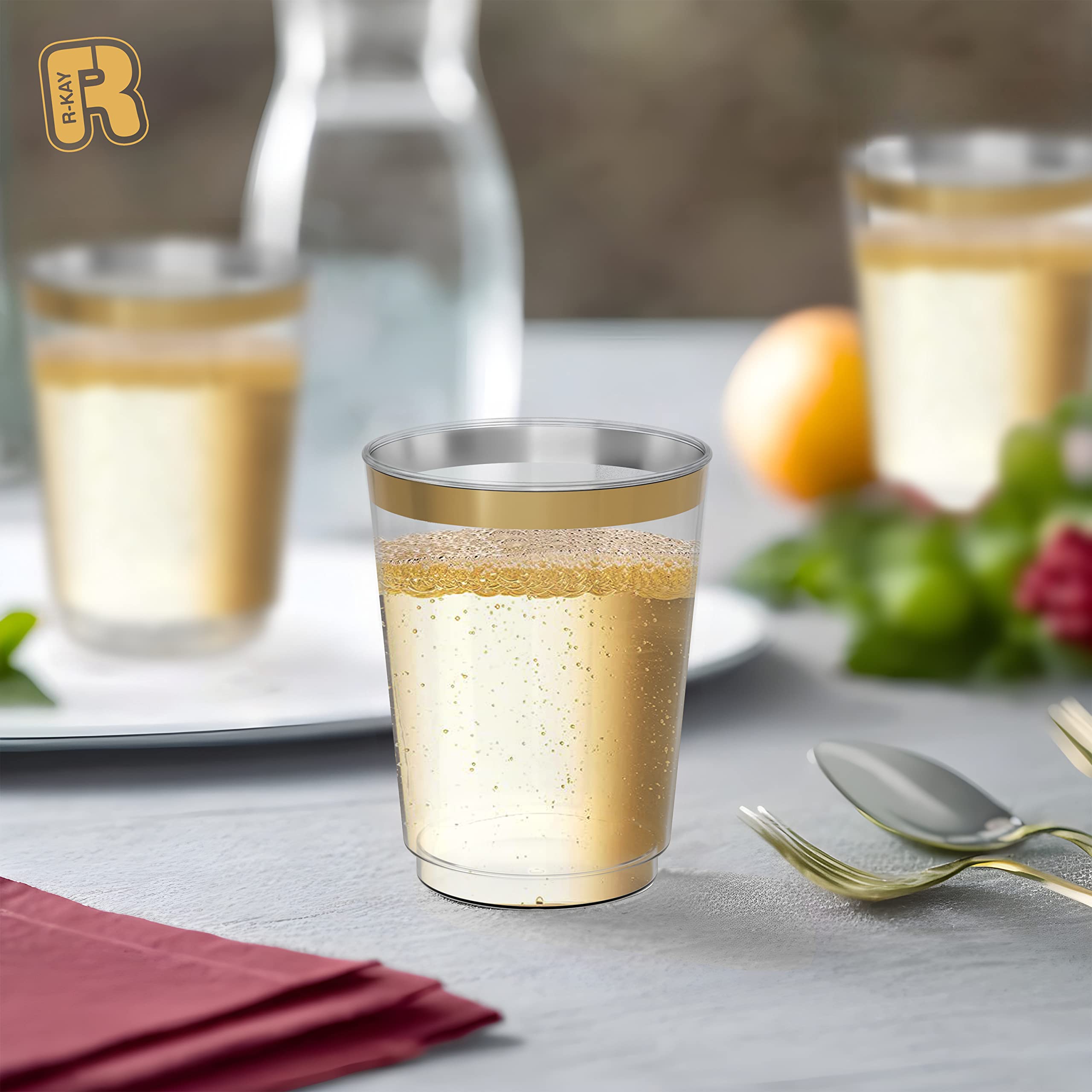 Premium 10 oz Gold Plastic Cups - Heavy Duty Disposable Cocktail Glasses for Parties, Weddings & Events (50-Pack) - Elegant Drinkware for Margaritas, Mojitos & Champagne