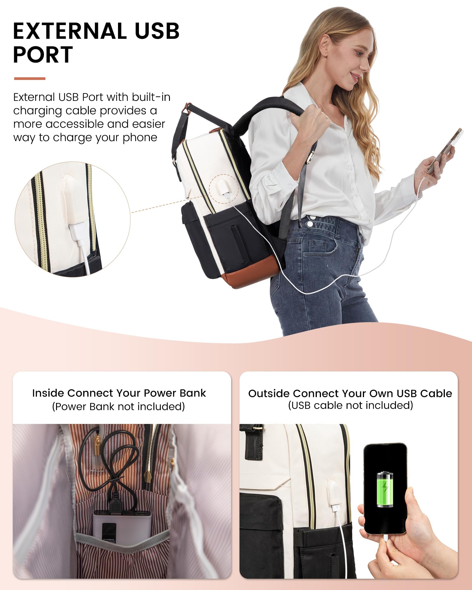 LOVEVOOK Women's 15.6 Inch Laptop Backpack - Waterproof Anti-Theft Travel Backpack for Work, Office, School & University - Stylish Computer Bag for Commuting, Business Trips & Daily Use - Black