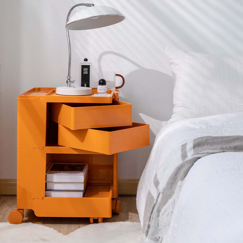 3 Tier Bedside Table Organizer - Orange Storage Shelf for Bedroom, Nightstand, Bathroom & Office - Space Saving Multi-Level Organizer for Books, Alarm Clock, Phone & Essentials