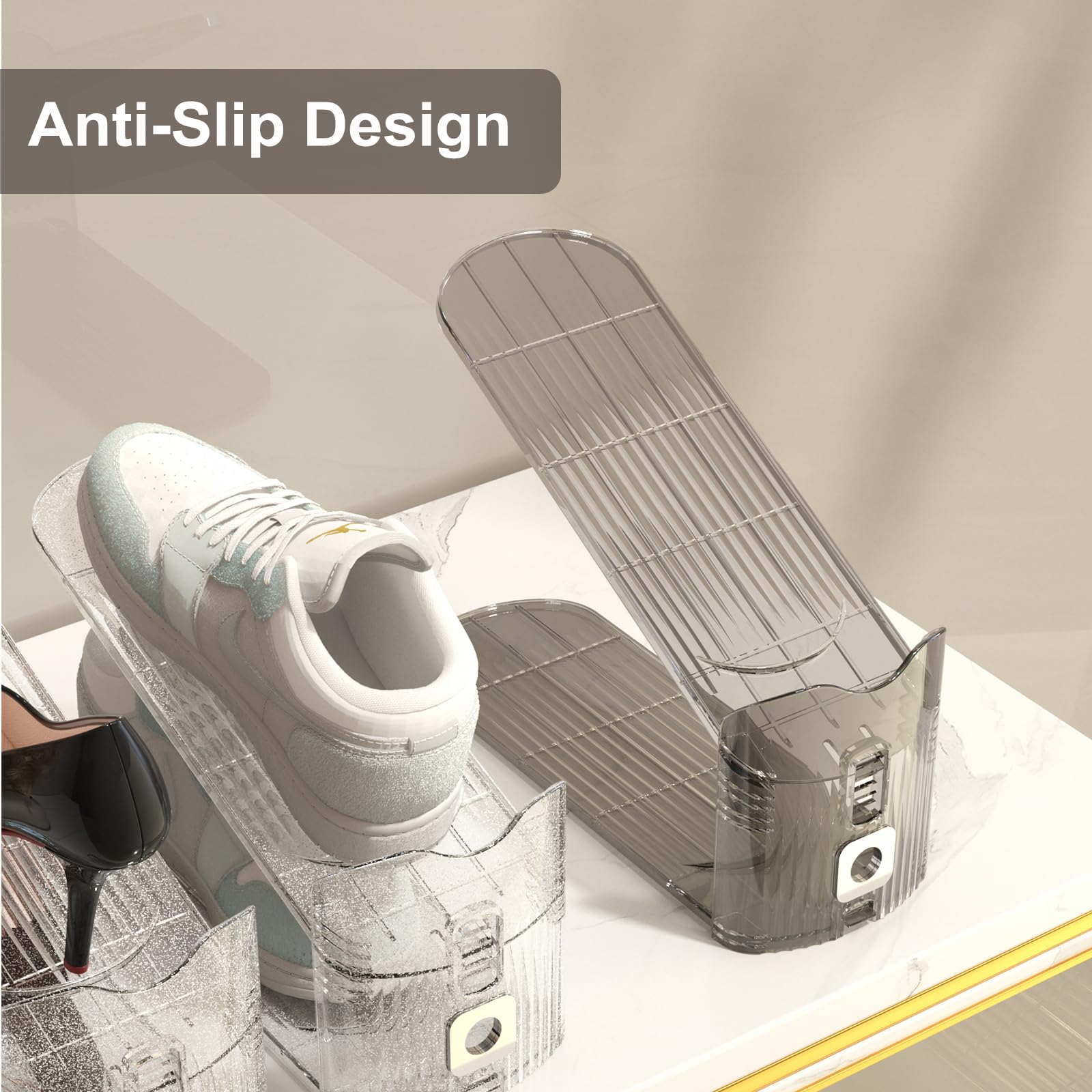 CiBiZi Clear Shoe Organizers - 12 Pack Space Saving Shoe Stackers for Closet | Shoe Display Shelf & Rack Holder for Pair of Shoes | Perfect for Small Spaces, Sneaker Collection & Closet Organization (Grey)