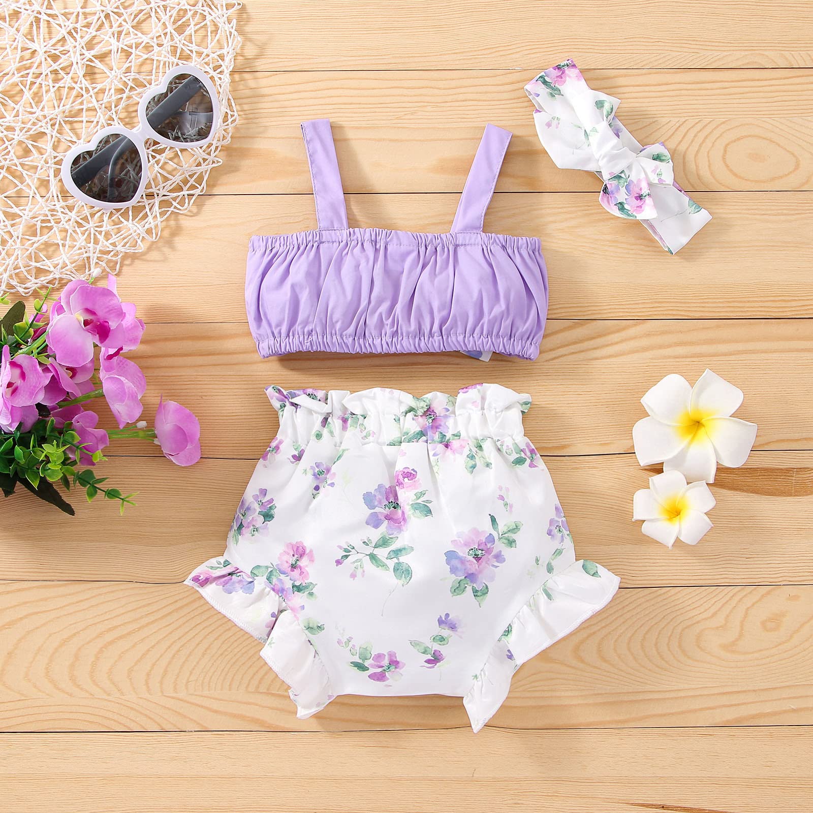 Baby Girl Summer Outfit Set - Sleeveless Bowknot Vest Top & Floral Shorts with Headband | Cute Infant Clothes for Beach, Park & Photo Shoots