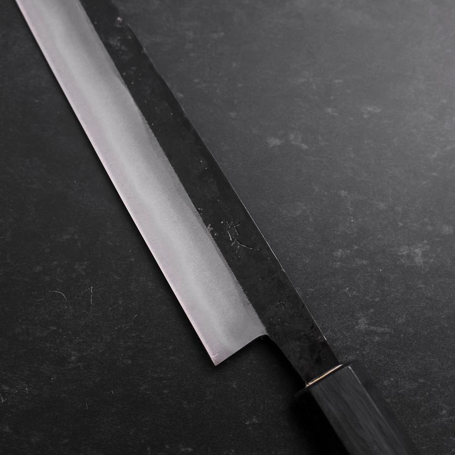 Premium Japanese Sujihiki Knife 210mm - Blue Steel #2 Kurouchi Finish with Dark Blue Urushi Handle - Perfect for Sushi, Sashimi & Meat Slicing