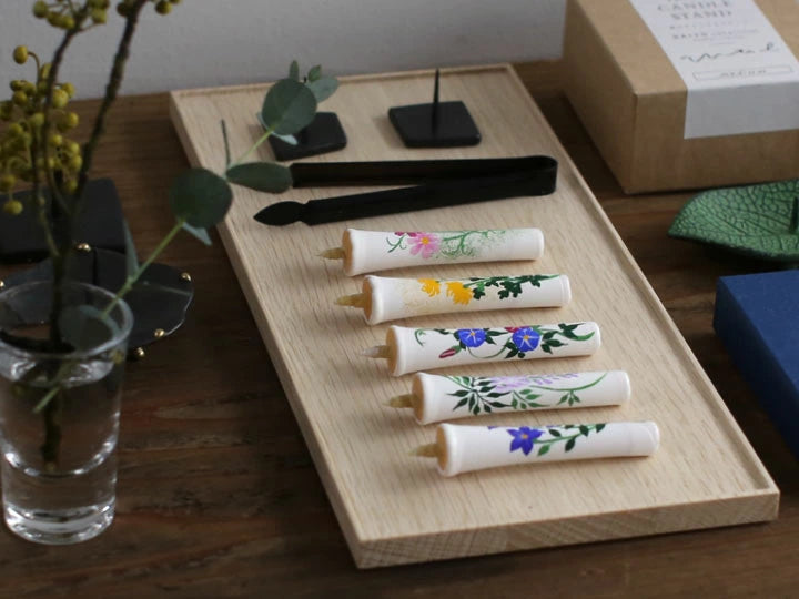 DAIYO Hand-Painted Rice Wax Candles - 12-Piece Set with Four Seasons Floral Design | Traditional Japanese Wa Rousoku Candles for Home Decor, Meditation & Gift Giving