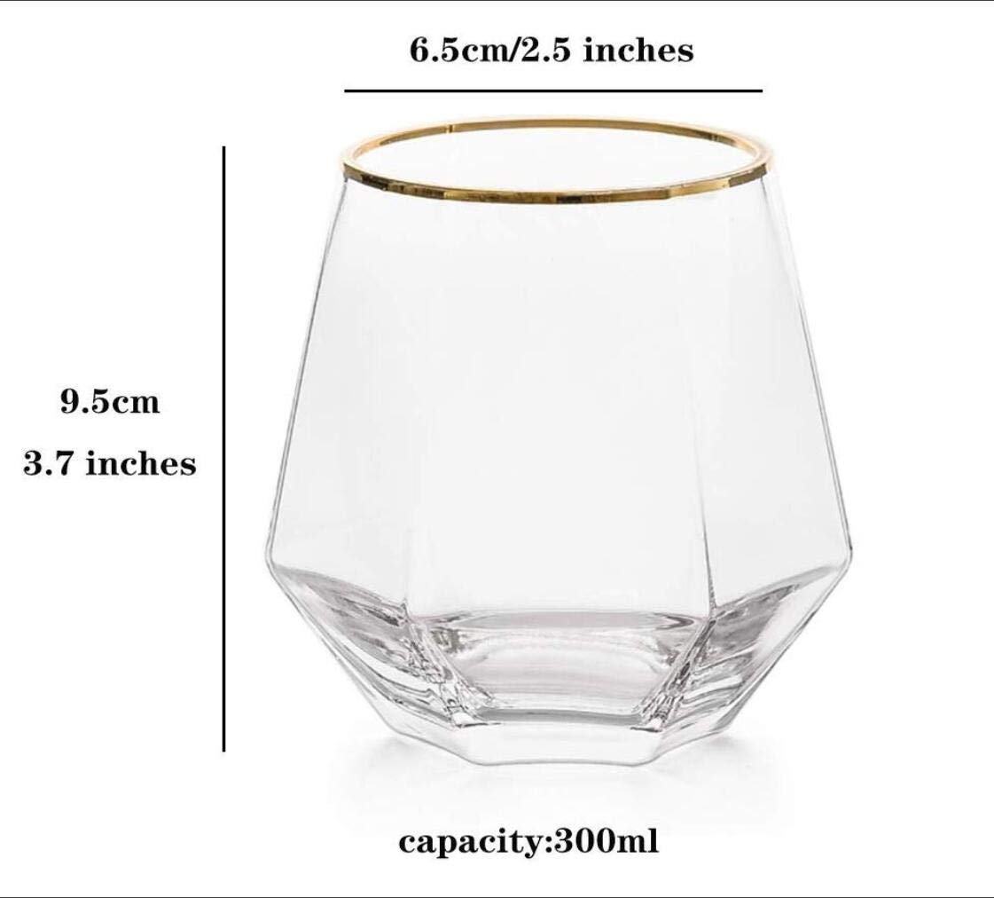Hexagonal Crystal Glass Whiskey & Wine Glasses - Set of 4 Stemless Tumblers for Home, Bar, Camping & Outdoor Entertaining
