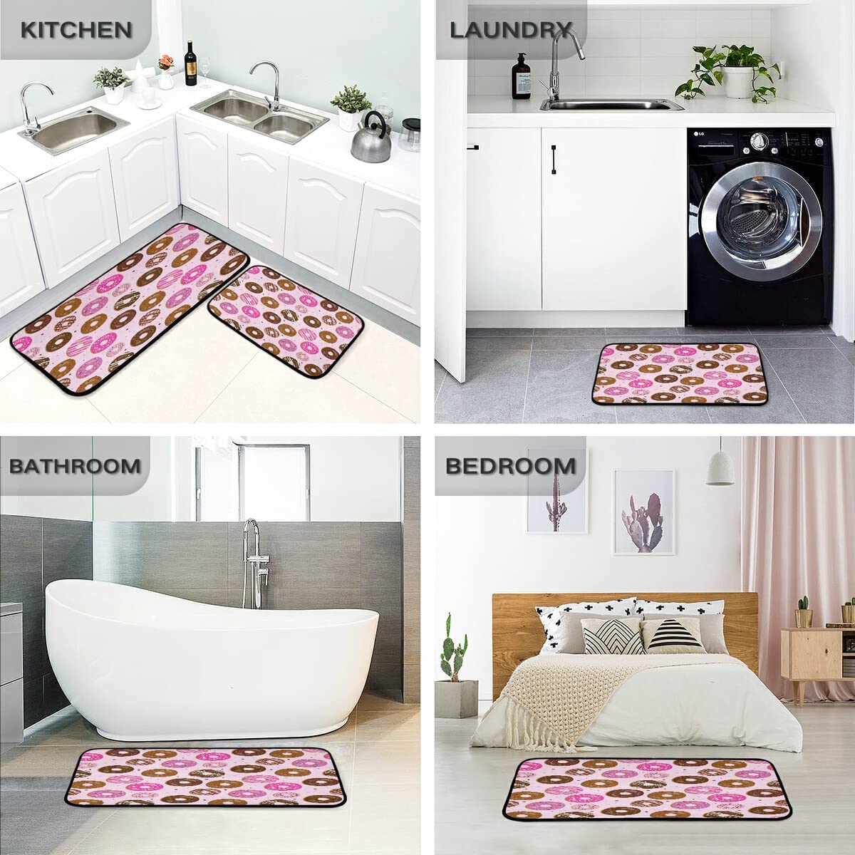 ALAZA Non-Slip Kitchen Floor Mats Set of 2 - 47x20 & 28x20 Inch Donut Pattern Absorbent Rugs for Kitchen, Dining Room, and Entryway - Anti-Fatigue Comfort for Cooking and Cleaning