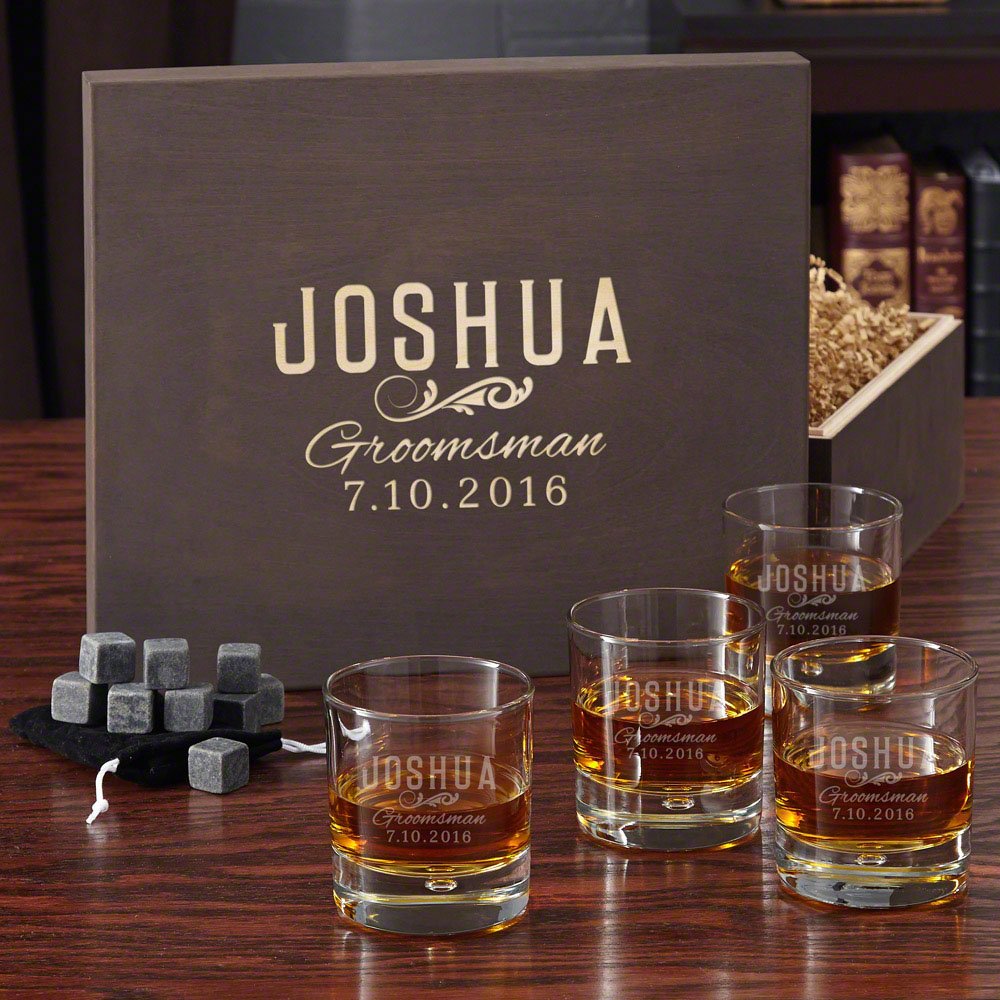 Personalized Classic Groomsman Engraved Whiskey Glass Set - 6-Piece Gift Box for Weddings, Anniversaries & Special Occasions - Perfect for Bachelor Parties, Groomsmen Gifts & Whiskey Lovers