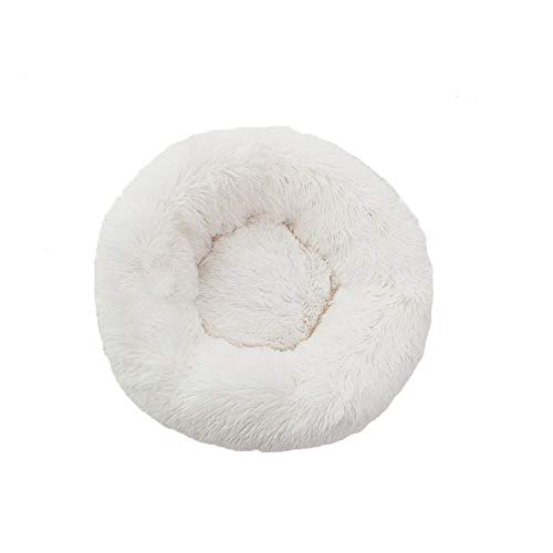 Self-Warming Round Pet Bed - Plush Soft Washable Donut Dog Bed for Small Medium Large Dogs, Calming Comfortable Sleeping Cuddler (100cm/39in, White) - Perfect for Winter Nights & Anxiety Relief