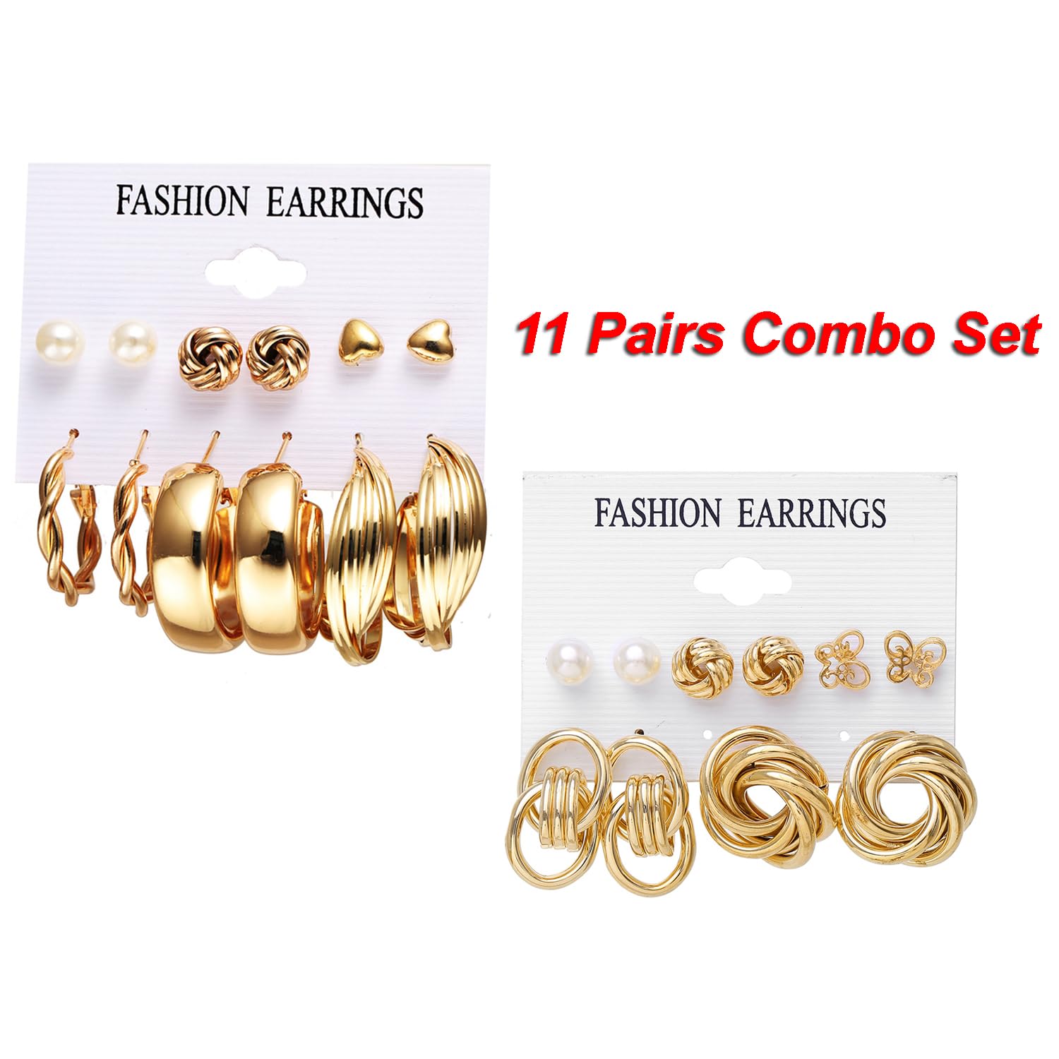 Shining Diva Fashion 11-Piece Vintage Pearl Earrings Set for Women - Gold Plated Dangle, Heart, Butterfly & Hoop Earrings - Geometric Jewelry Collection | Perfect for Parties, Weddings & Everyday Wear