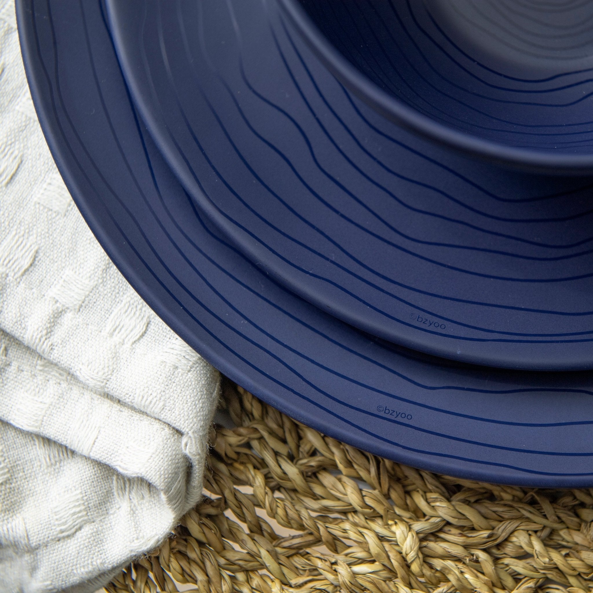 12-Piece Organic Melamine Dinnerware Set - French Navy Plates & Bowls for Outdoor Dining, Picnics, and Camping