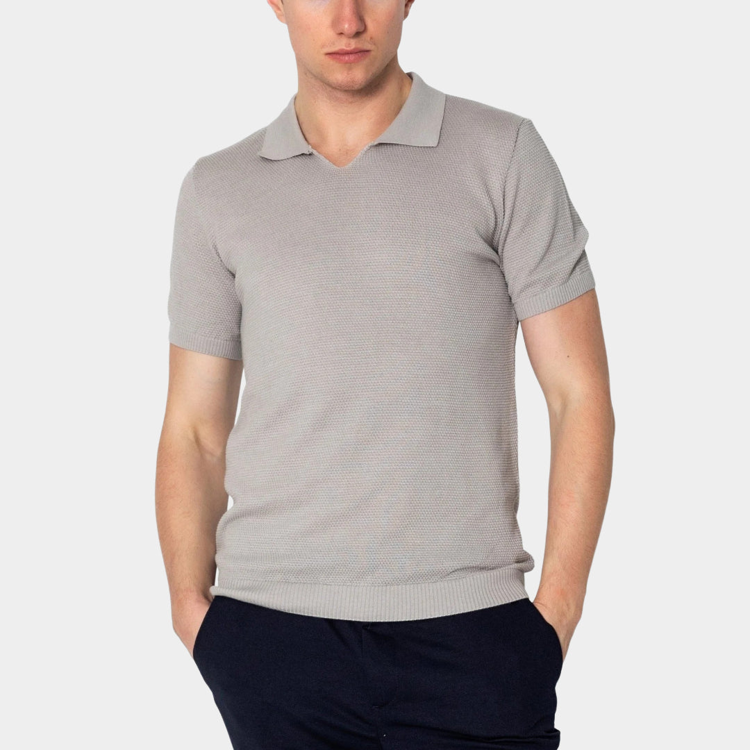 RNT23 Jersey Knit Polo Shirt for Men - Soft Breathable Grey Casual Top - Perfect for Golf, Office & Everyday Wear