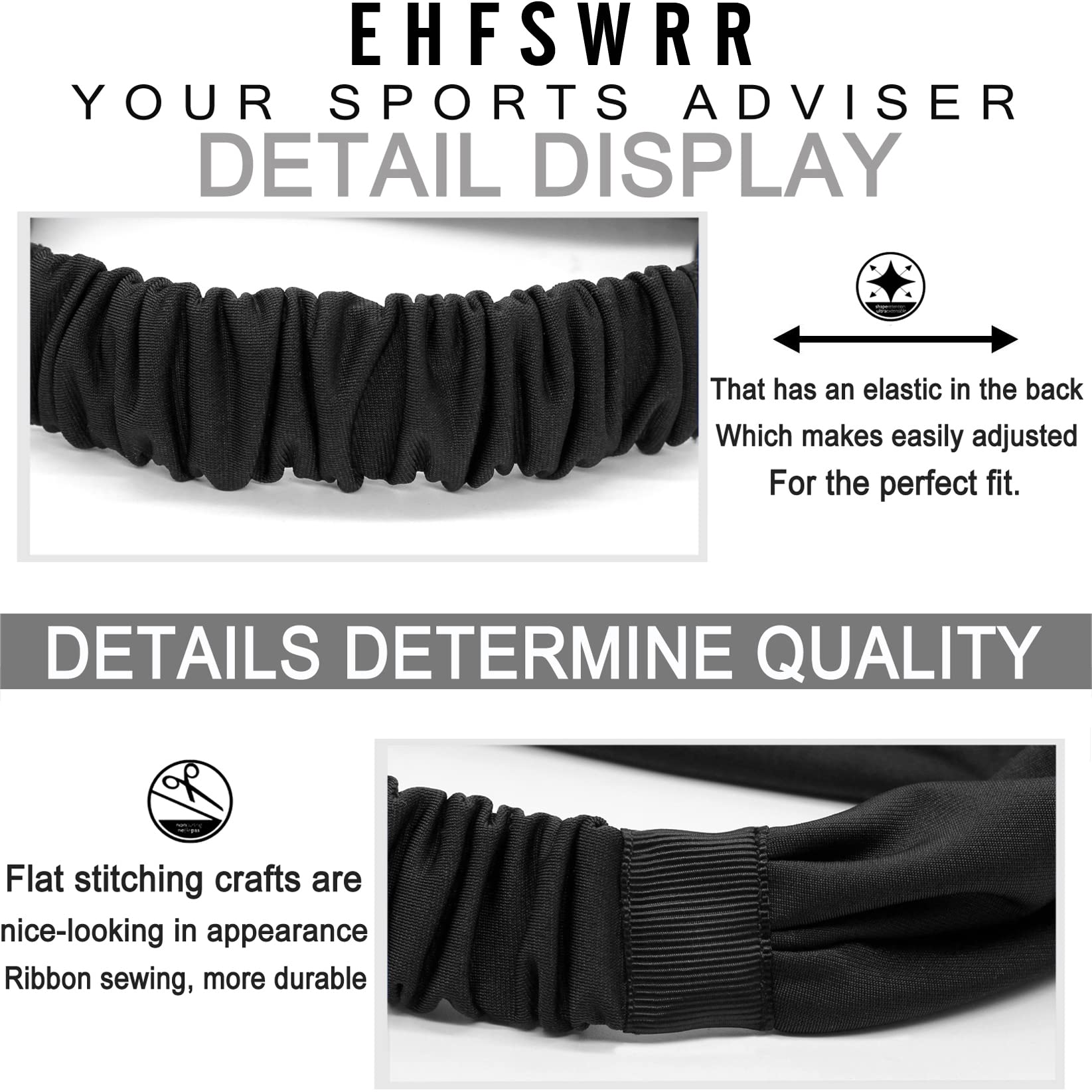Elastic Workout Headbands for Women & Men - Wide Sweatband for Yoga, Gym, Running, Tennis & Cycling - Moisture Wicking Sports Head Wrap - Perfect for Fitness, Exercise & Travel Activities
