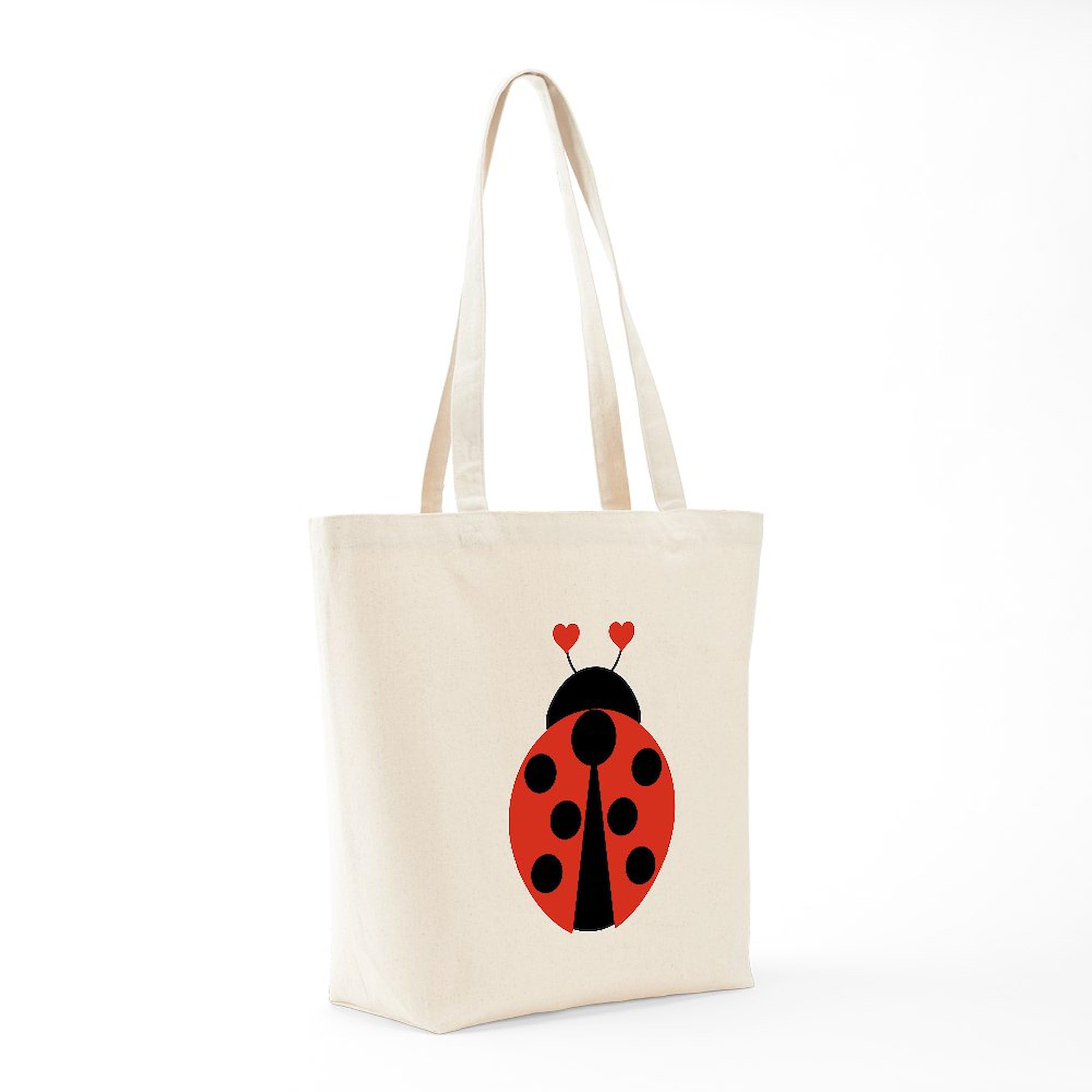 Lady Bug Tote Bag - Natural Canvas Reusable Shopping Bag for Women | Eco-Friendly Grocery Tote for Farmers Market, Beach & Daily Use
