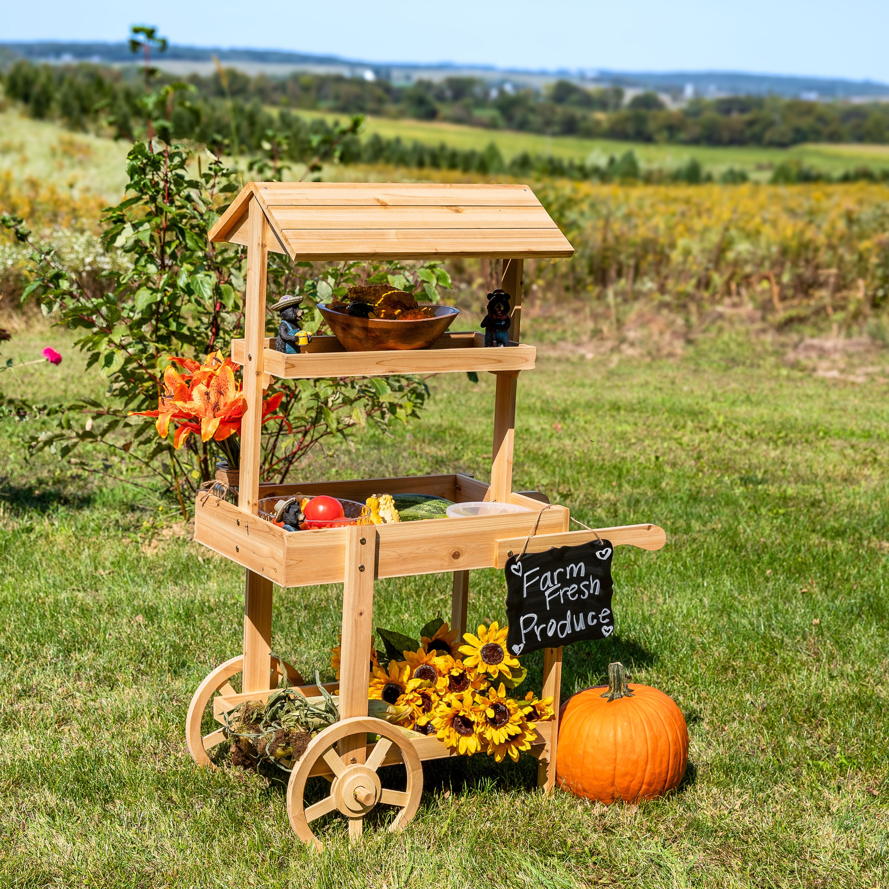 Sunnydaze Country Market Flower Cart Display Stand - 49.25
