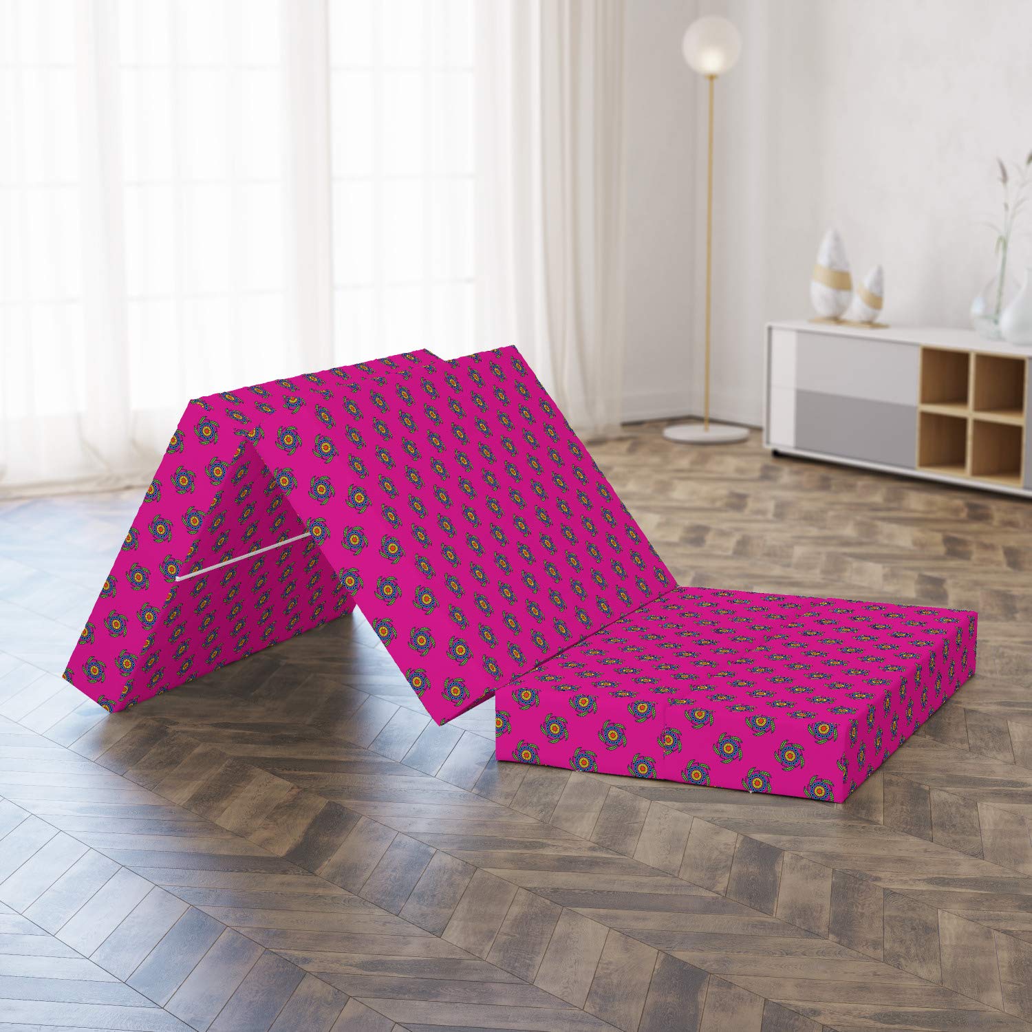 Ambesonne Hot Pink Foldable Mattress with Windmill Floral Design - 74.8
