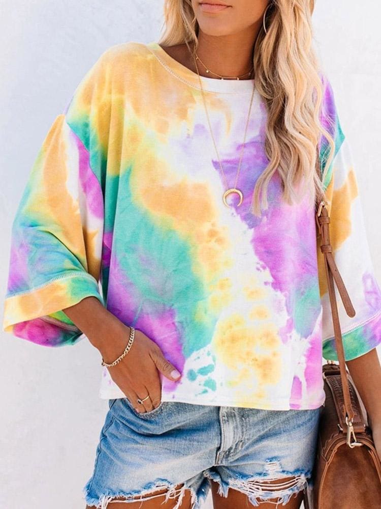 Lovevop Women's Casual Loose Fit Tie Dye T-Shirts - Comfortable Short Sleeve Tees for Summer, Beach, Travel & Everyday Wear