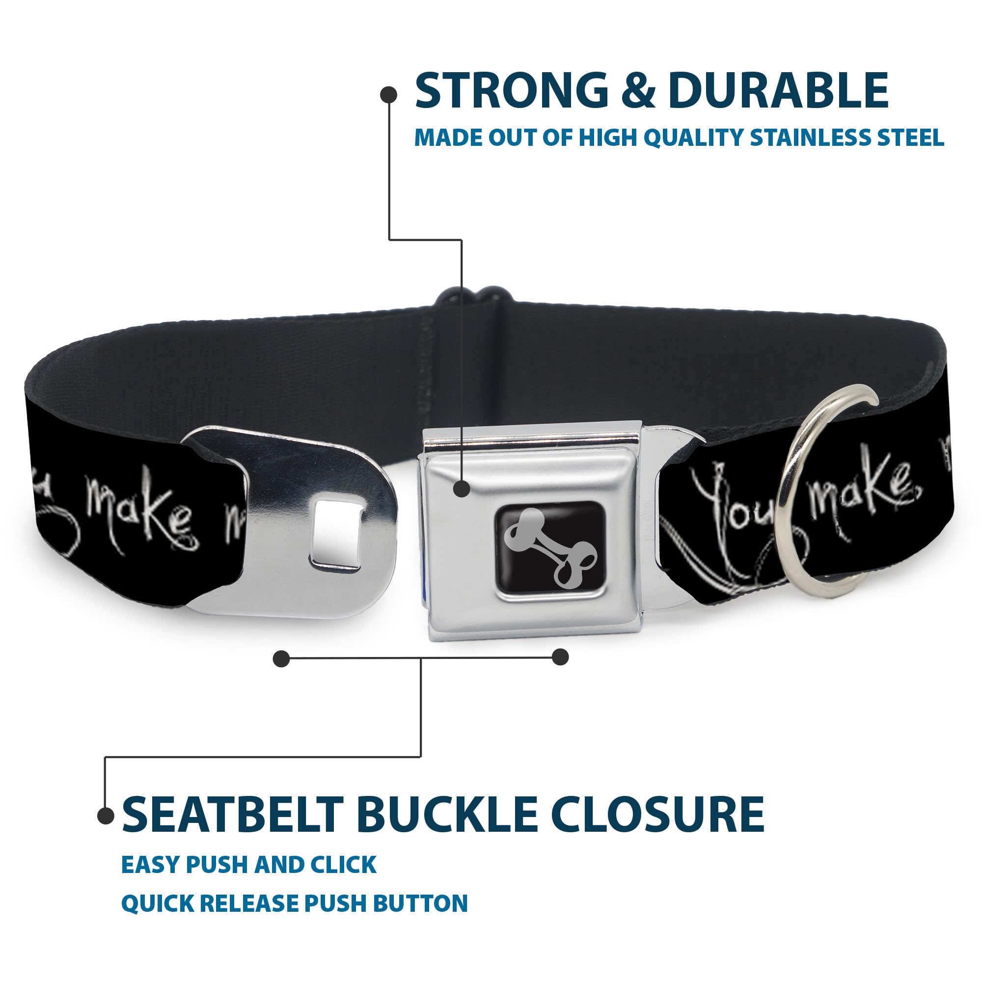 Buckle-Down Seatbelt Buckle Dog Collar - Angry Girl/Mad As Hell/You Make Me Sick Design - 1 Inch Wide Adjustable Pet Collar for Small Dogs (9-15 Inch Neck) - Durable Nylon with Metal Buckle - Perfect for Daily Walks, Training & Punk Style Pet Fashion