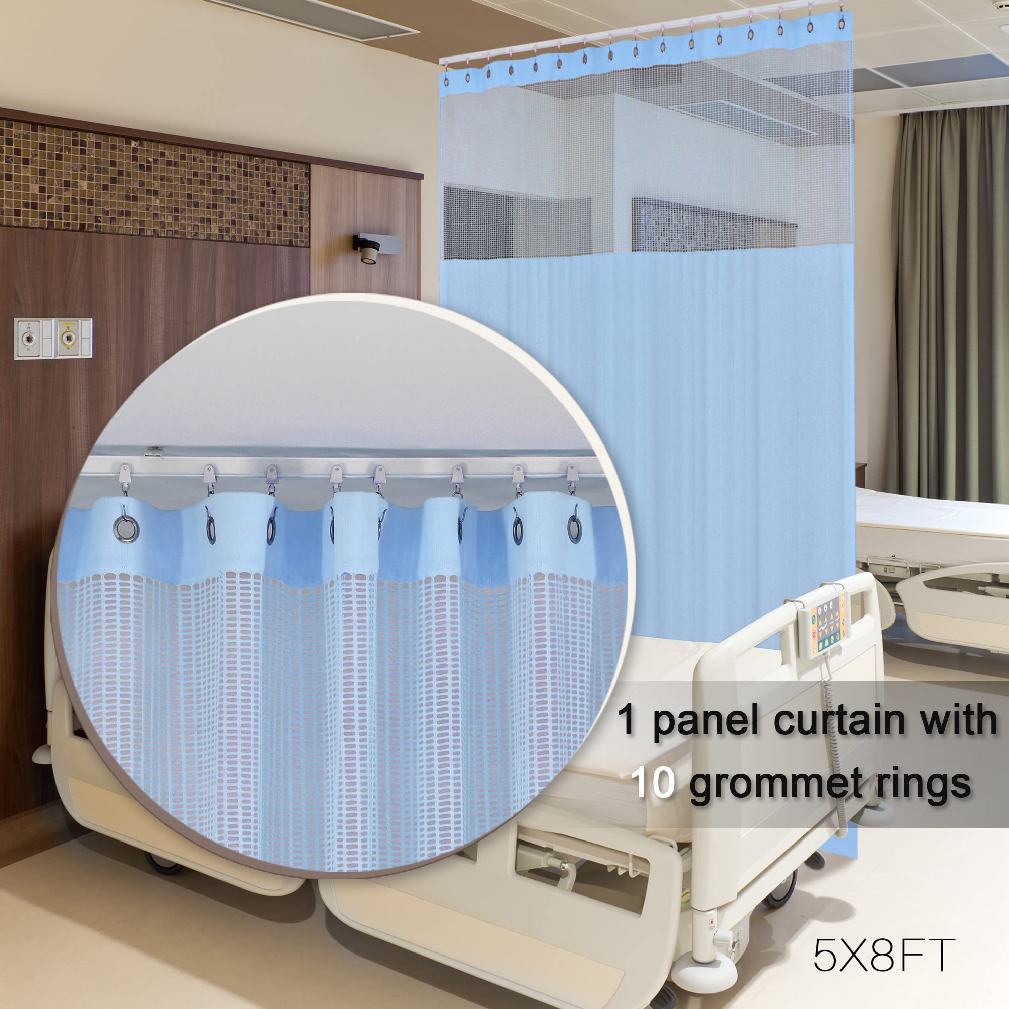 MAIHER Blue Striped Medical Office Curtain - 5x8ft Room Divider Privacy Panel for Hospitals, Clinics & Home Use | Easy Room Separation & Decoration