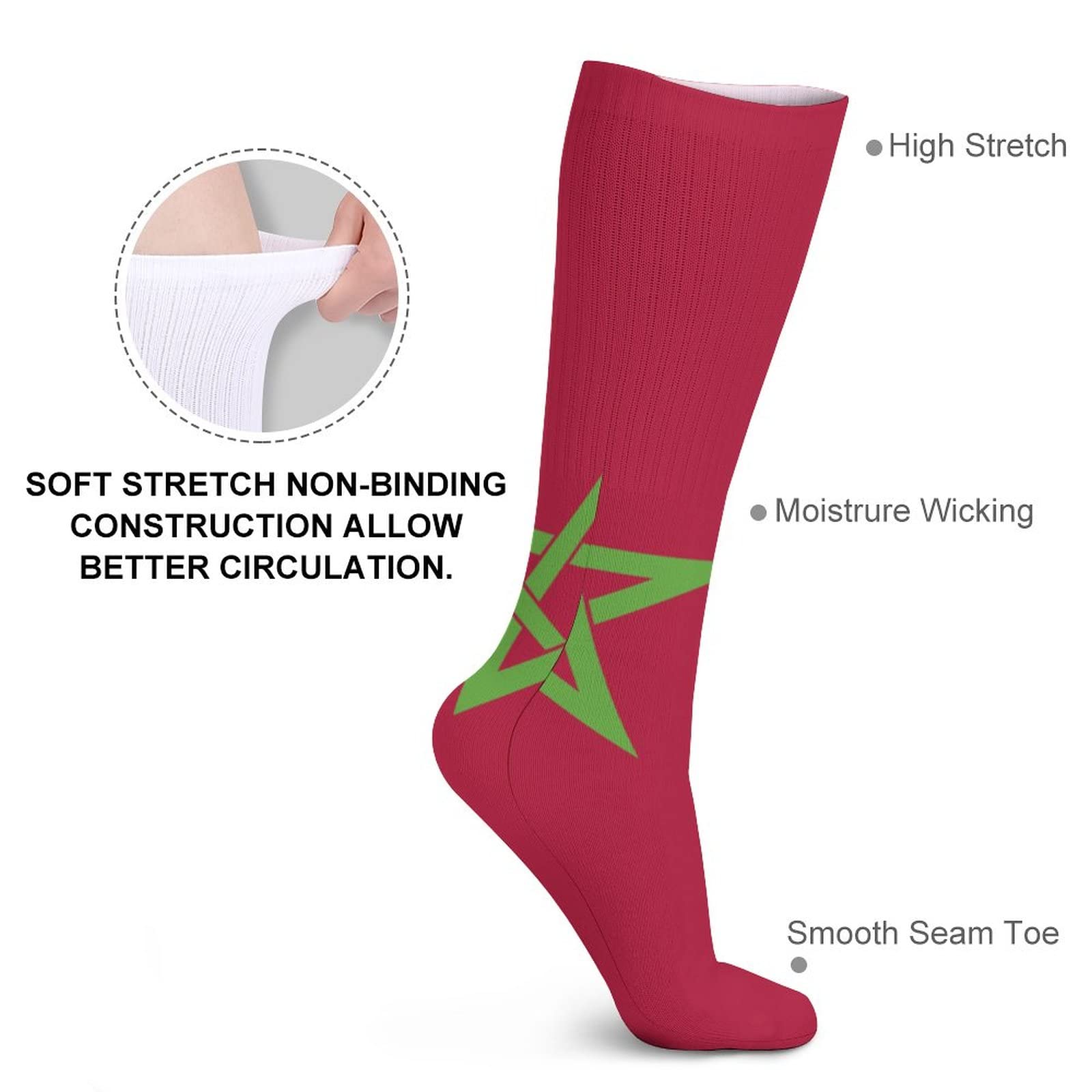 Morocco Flag Casual Socks - Moisture Wicking & Breathable Athletic Socks for Men & Women (5 Pairs) - Perfect for Sports, Travel & Everyday Wear