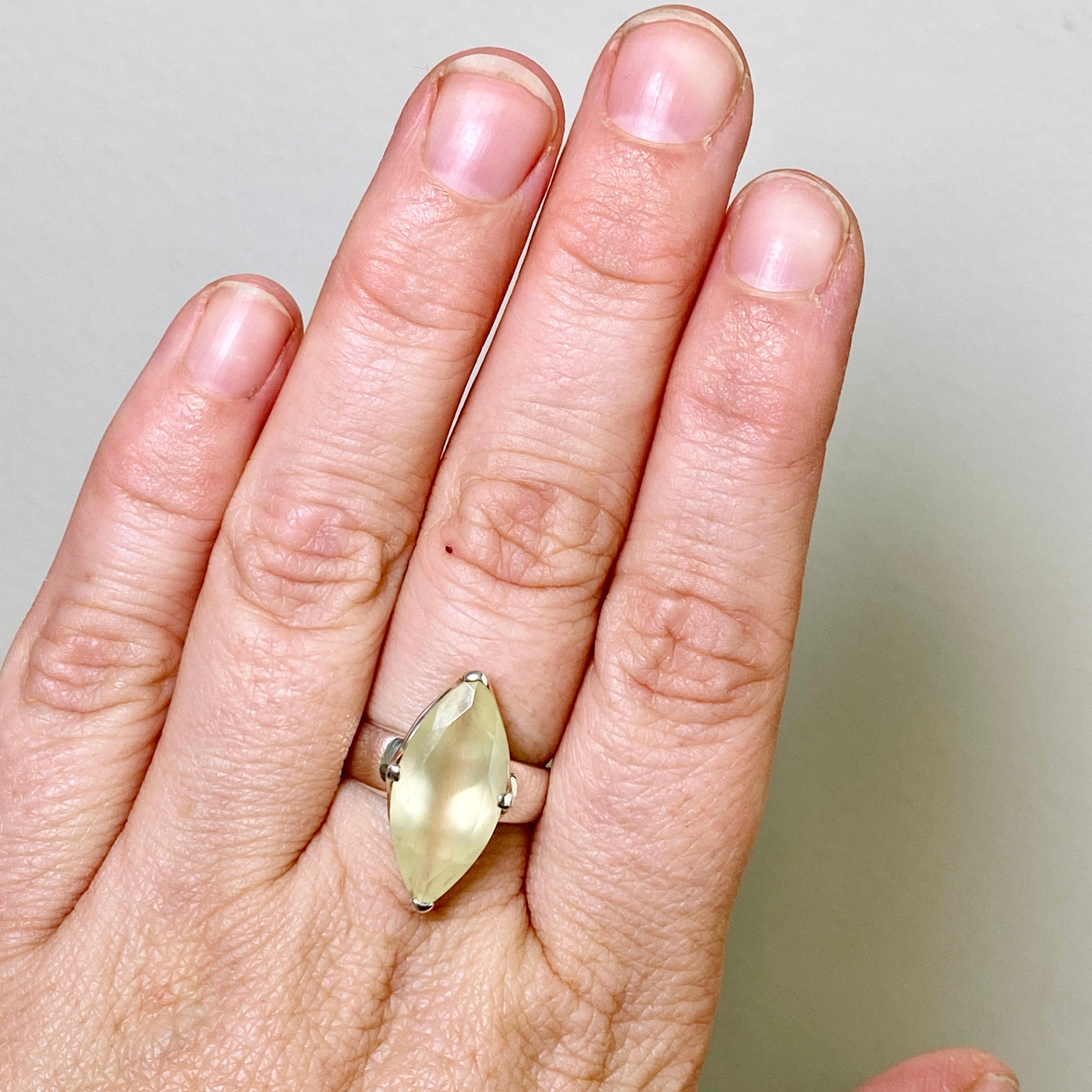 Prehnite Marquise Faceted Ring Size 7.5 - Dainty Green Gemstone Jewelry for Women - Perfect for Weddings, Engagements & Everyday Elegance