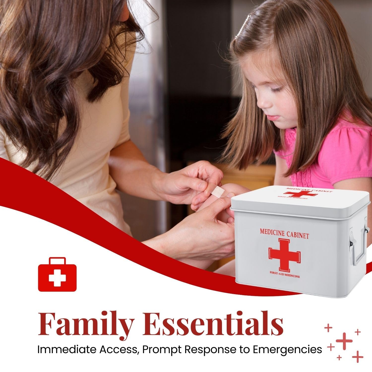 Vintage White 8.5 Inch Metal First Aid Kit Box with Dividers & Removable Tray - Empty Medical Storage Organizer Container with Cross Logo - Perfect for Home, Office, Camping, and Emergency Preparedness