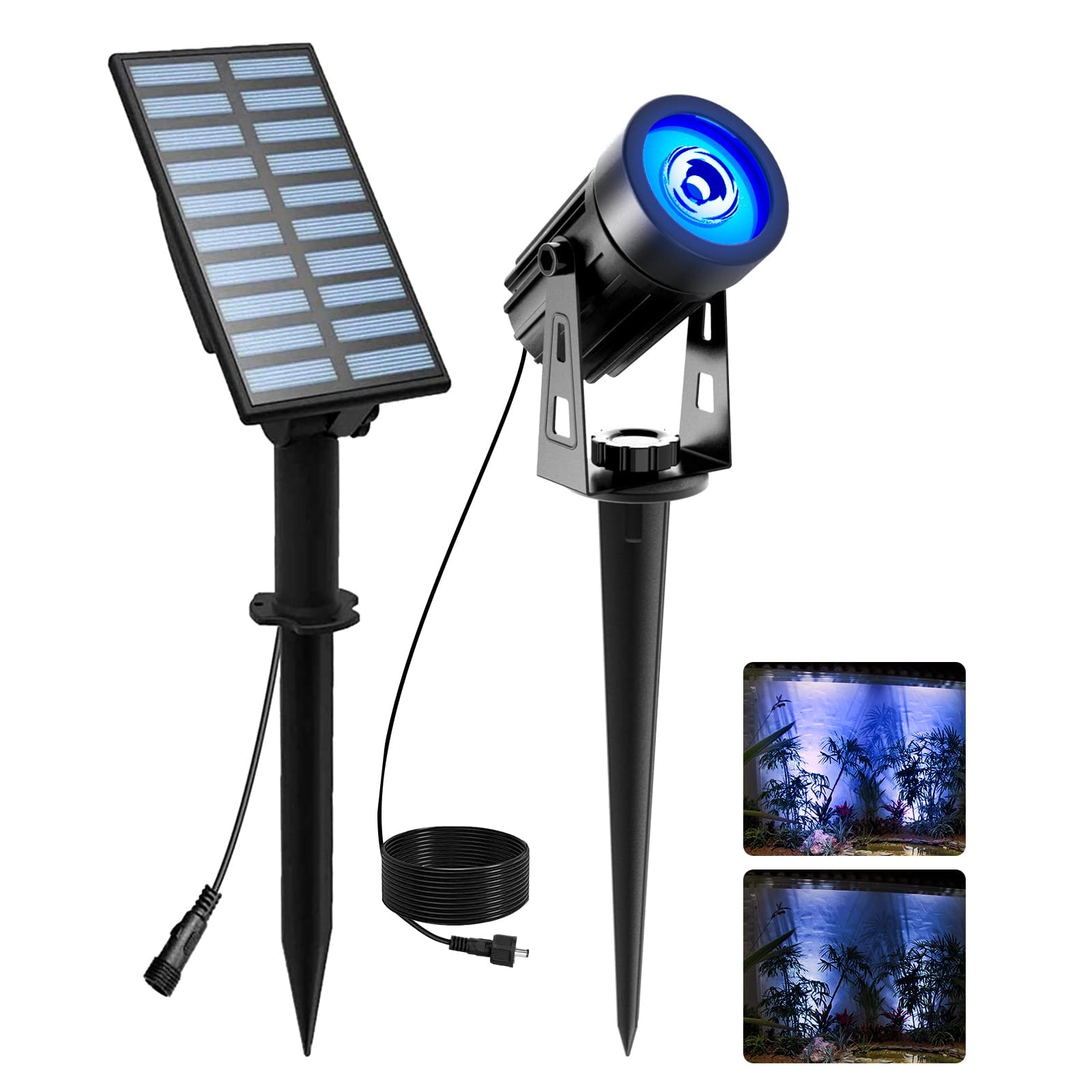 T-SUNUS Solar Spot Lights Blue - Outdoor Wall Lights with 9.8ft Cable, IP65 Waterproof, Separate Solar Panel for Yard, Driveway, Pathway, Pool, Tree & Patio Landscaping | Perfect for Garden Decor, Pathway Illumination & Outdoor Accent Lighting