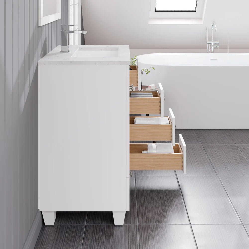 Eviva Acclaim 24 Inch Modern Bathroom Vanity Set with Carrara Quartz Countertop - Perfect for Small Bathrooms, Powder Rooms & Master Bath Renovations