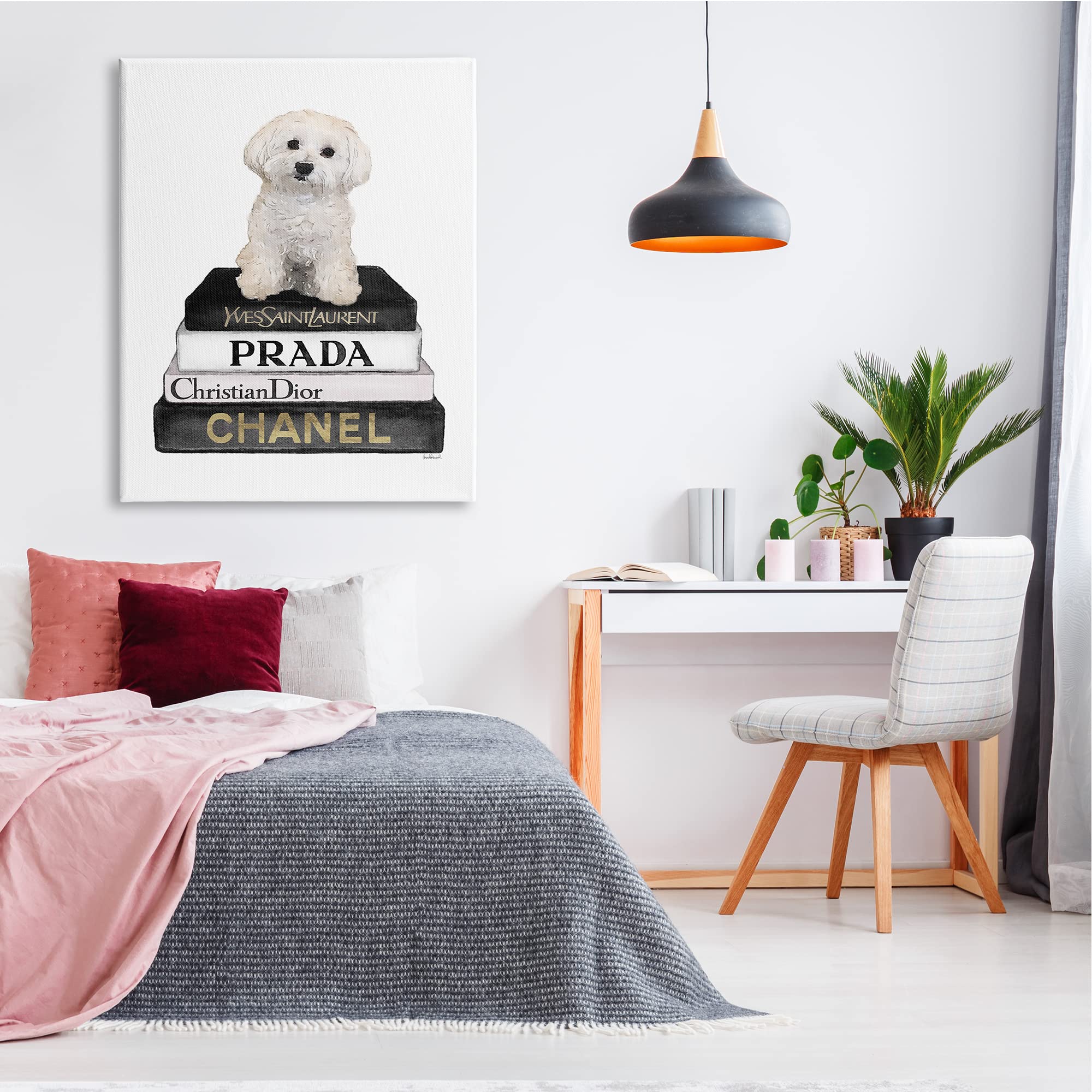Stupell Industries Maltese Dog Glam Pet Fashion Bookstack Wall Art - Designed by Amanda Greenwood - Perfect for Dog Lovers' Home Decor, Living Room, Bedroom & Office