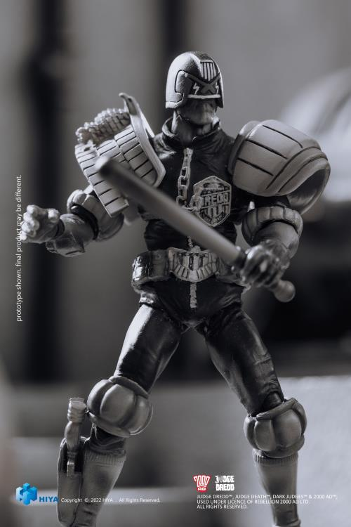 1/18 Scale HIYA 4-Inch Judge Dredd Action Figure - Exquisite Mini Collectible Series (Black & White Version) | Perfect for Display, Gifts & Comic Book Collections