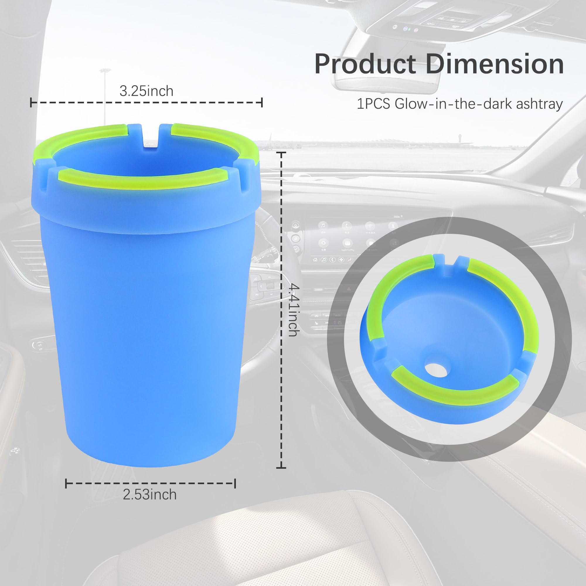 Glow in The Dark Car Ashtray with Lid - Smell Proof Portable Ashtray for Cup Holder, Multifunctional Car Accessories for Truck SUV - Keep Your Car Interior Clean & Tidy (Blue) - Perfect for Road Trips, Camping & Outdoor Smoking