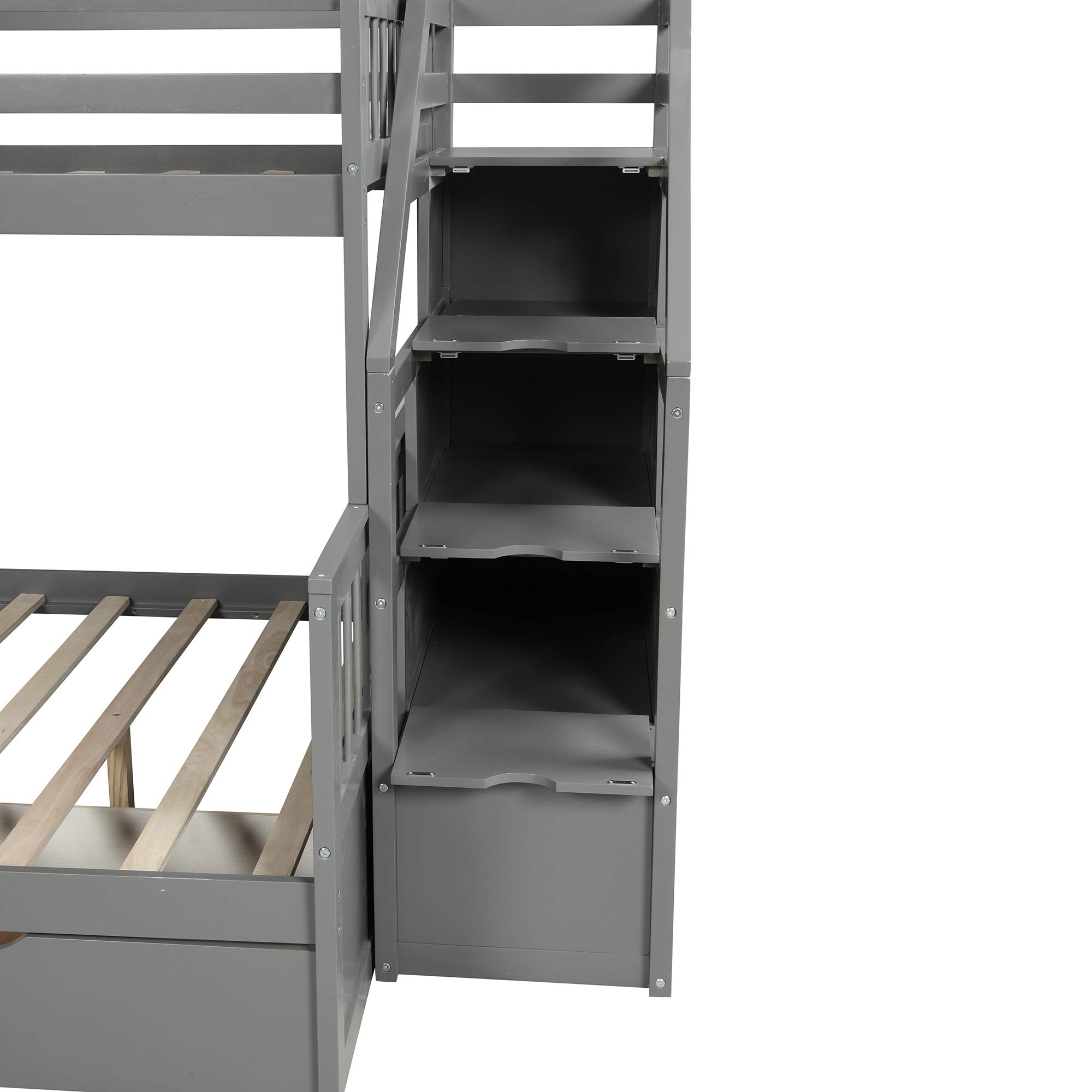 KLMM Twin Over Full Bunk Bed with Storage & Slide - Convertible for Kids & Adults (Gray) - Perfect for Small Spaces & Shared Rooms